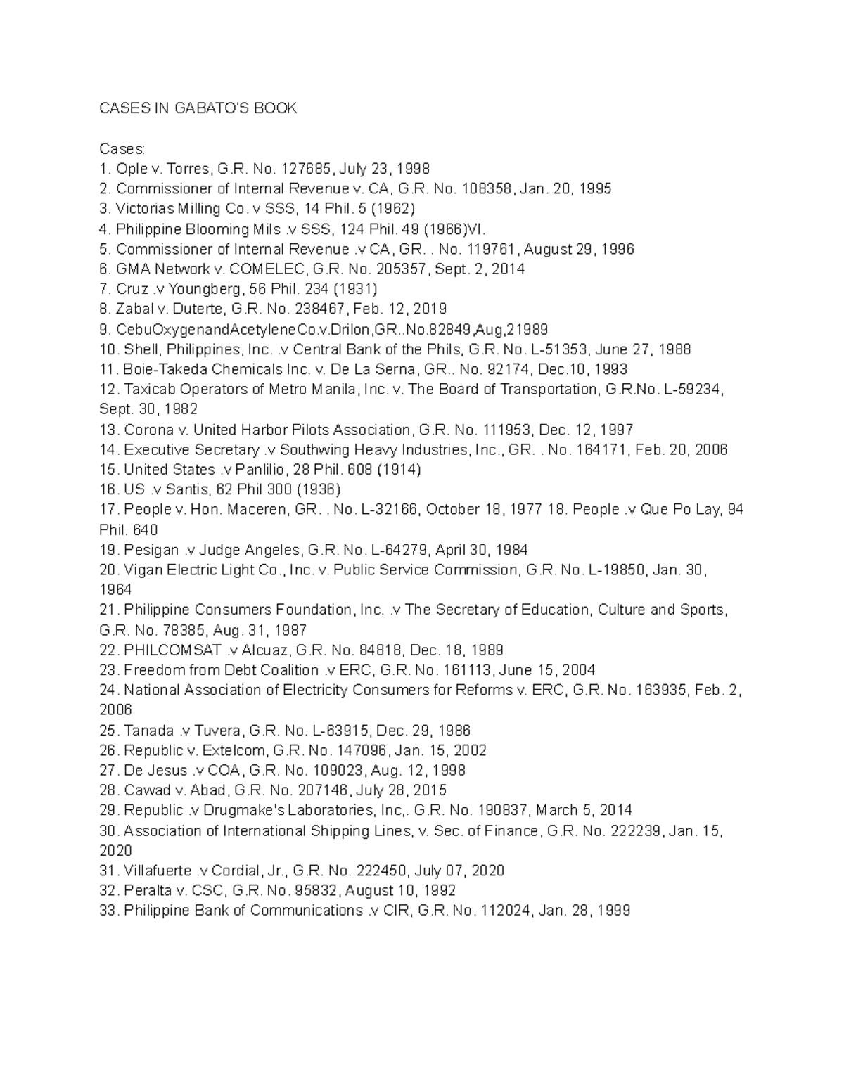 Cases IN Gabato’S BOOK - CASES IN GABATO’S BOOK Cases: 1. Ople v