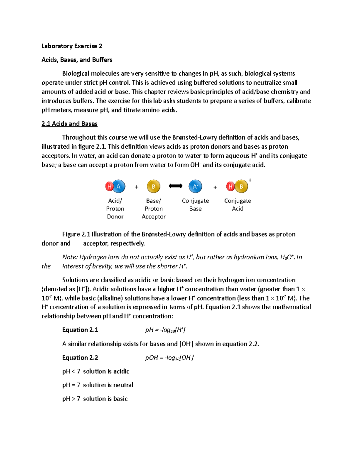 CHE420L Laboratory exercise 2 Laboratory Exercise 2 Acids, Bases, and