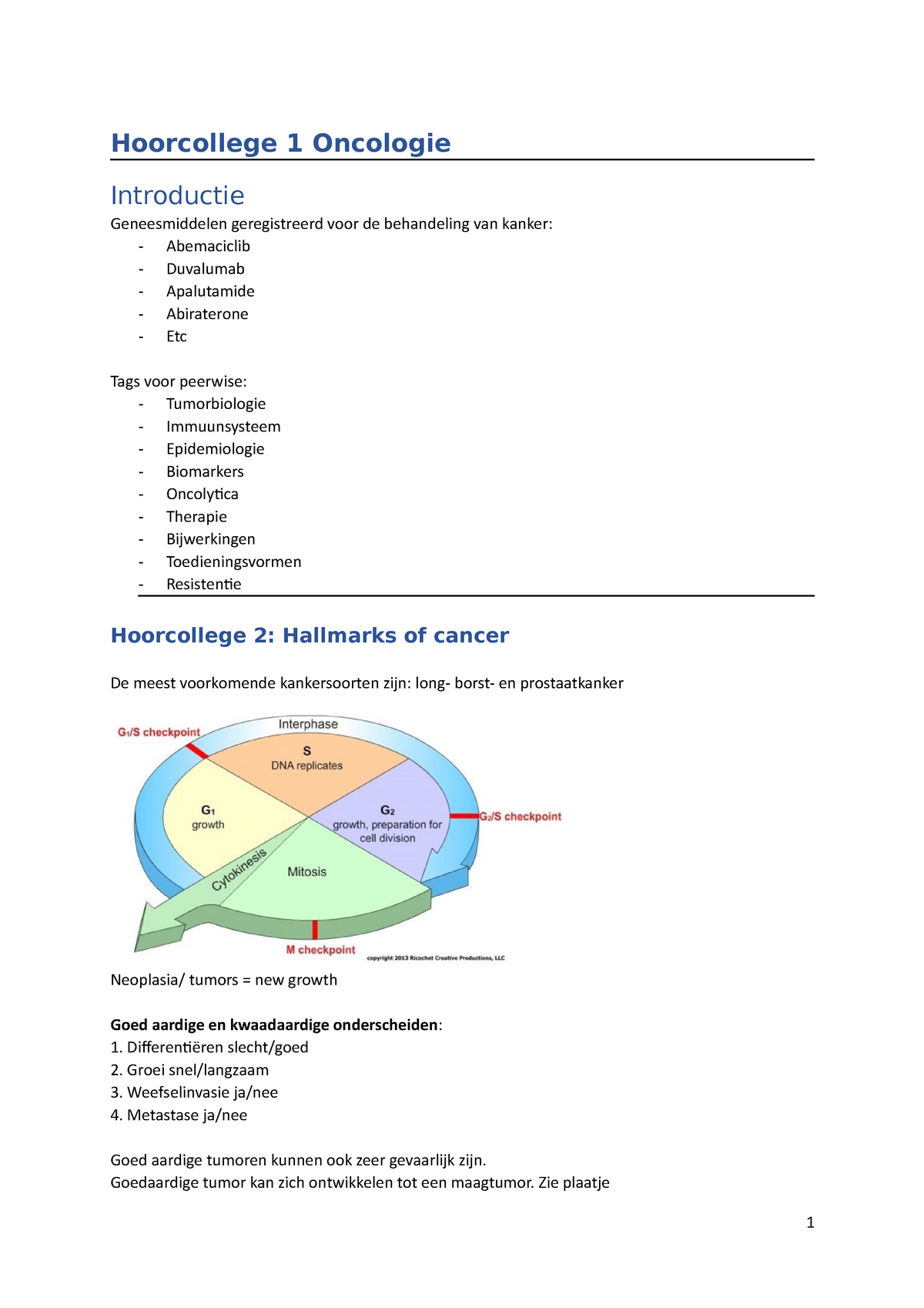 Hoorcolleges Hoorcollege Samenvatting 304 Compleet Hoorcollege 1 Oncologie Introductie 7984