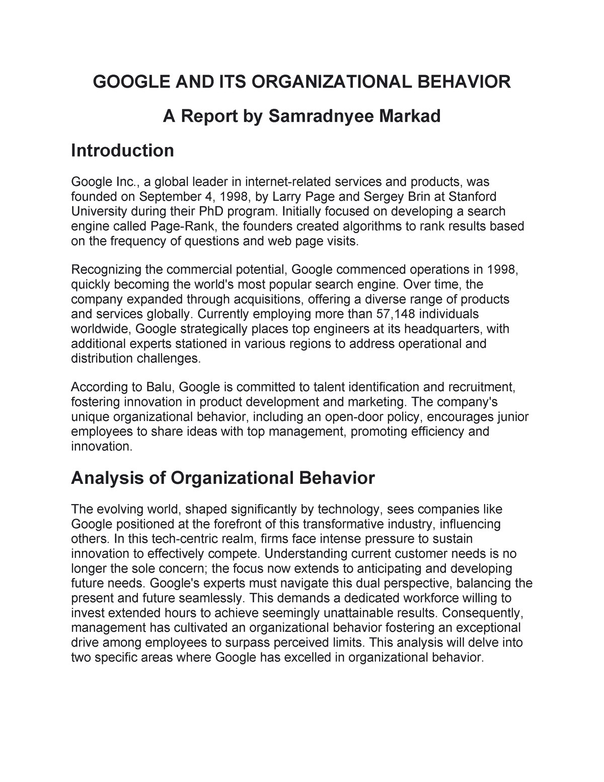 google organizational behavior case study