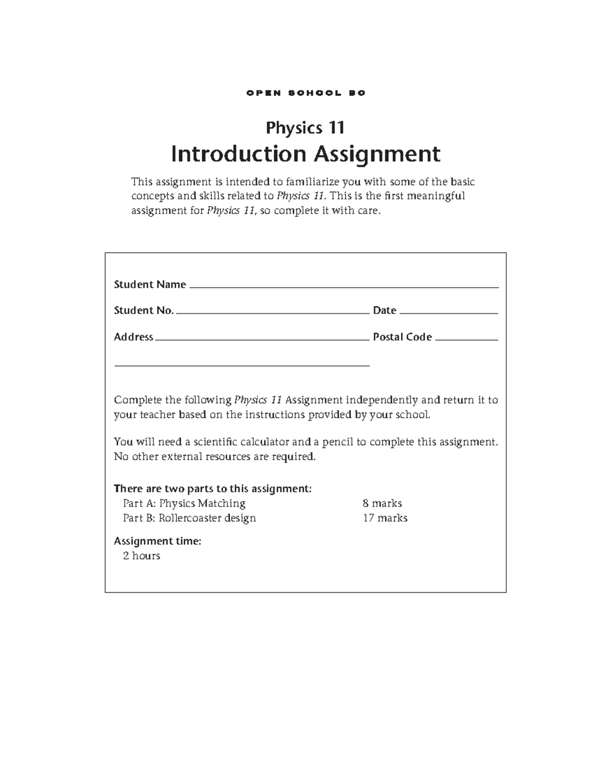 physics 11 assignment