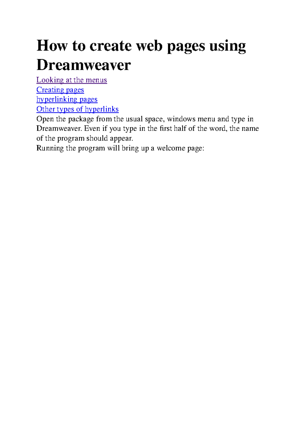 How to create web pages using Dreamweaver - How to create web pages ...