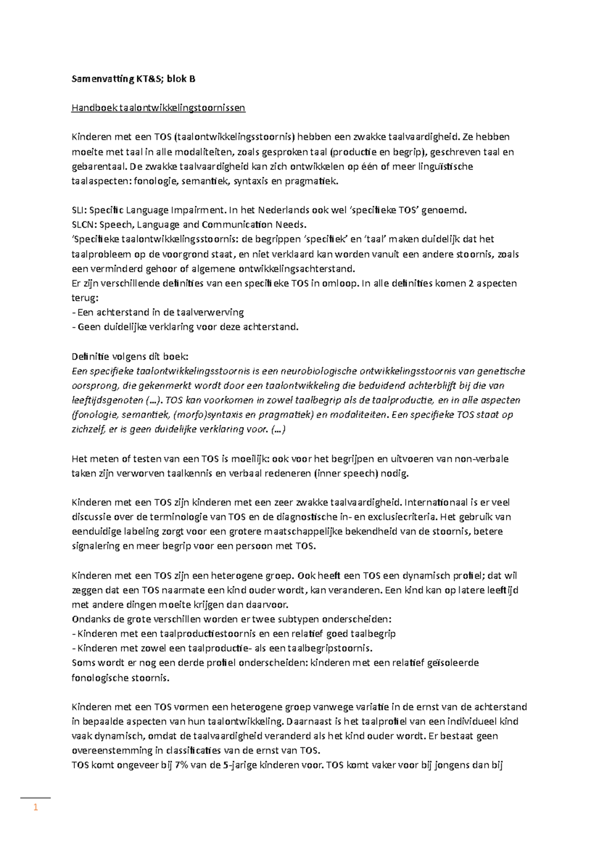 Samenvatting KT&S Blok B - Samenvatting KT& Blok B Handboek ...