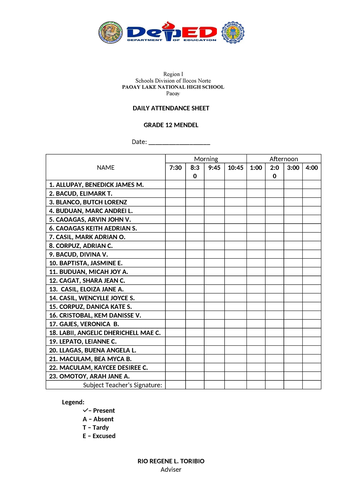 Logbook - Region I Schools Division of Ilocos Norte PAOAY LAKE NATIONAL ...