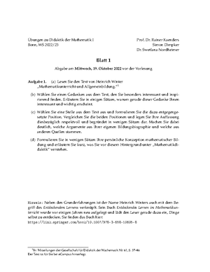 Blatt 5 - Didaktik Der Mathematik - Übungen Zu Didaktik Der Mathematik ...