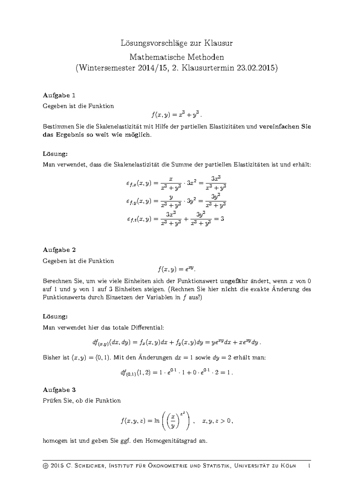 Probeklausur 23 Februar 2015, Fragen Und Antworten - L ̈osungsvorschl ...