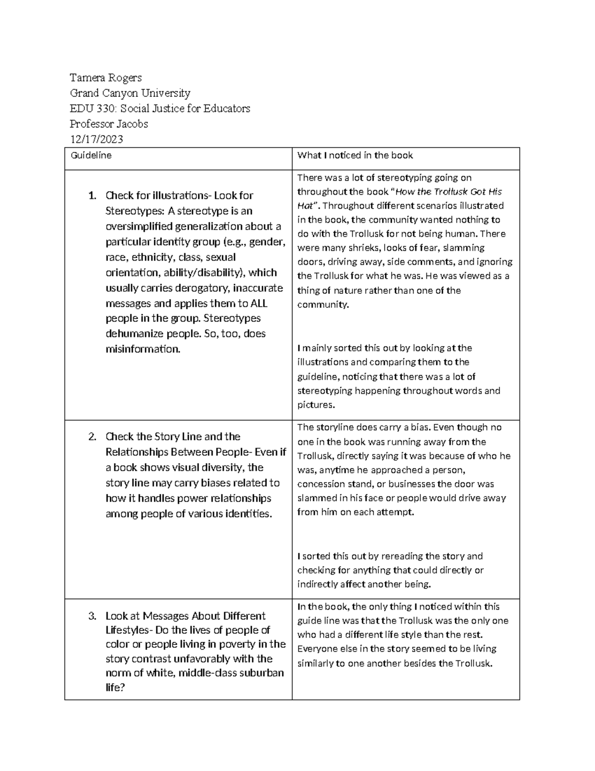 Matrix Book Evaluation - Tamera Rogers Grand Canyon University EDU 330 ...