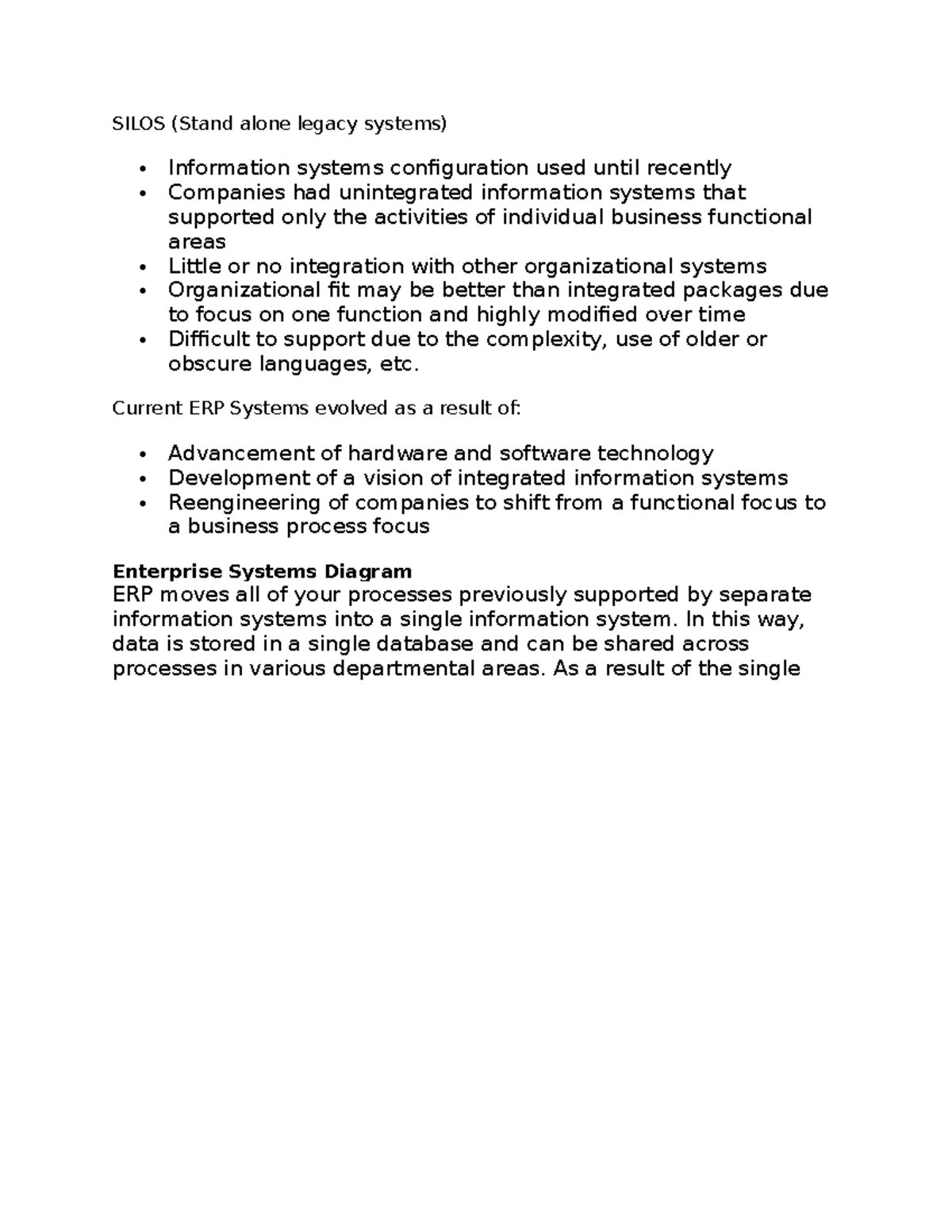 ERP notes for class - SILOS (Stand alone legacy systems) Information ...