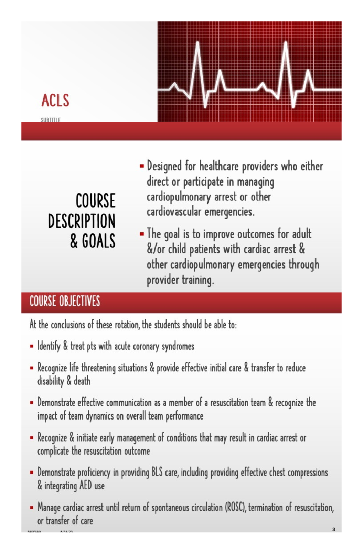 ACLS1 - for advance cardiac life support - ACLS SUBTITLE Designed for ...