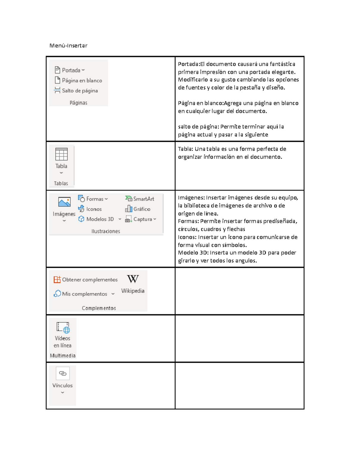 Menu insertar - Menu insetar en word - Menú-Insertar Portada:El ...