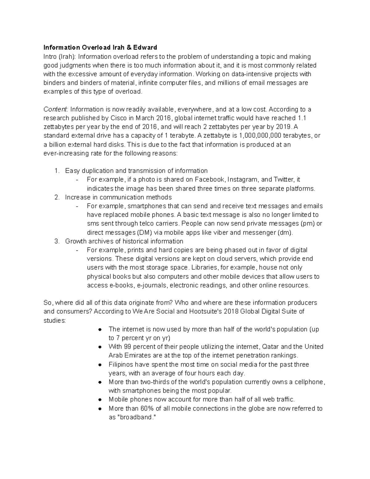 Group 2 Report Breakdown - Information Overload Irah & Edward Intro ...