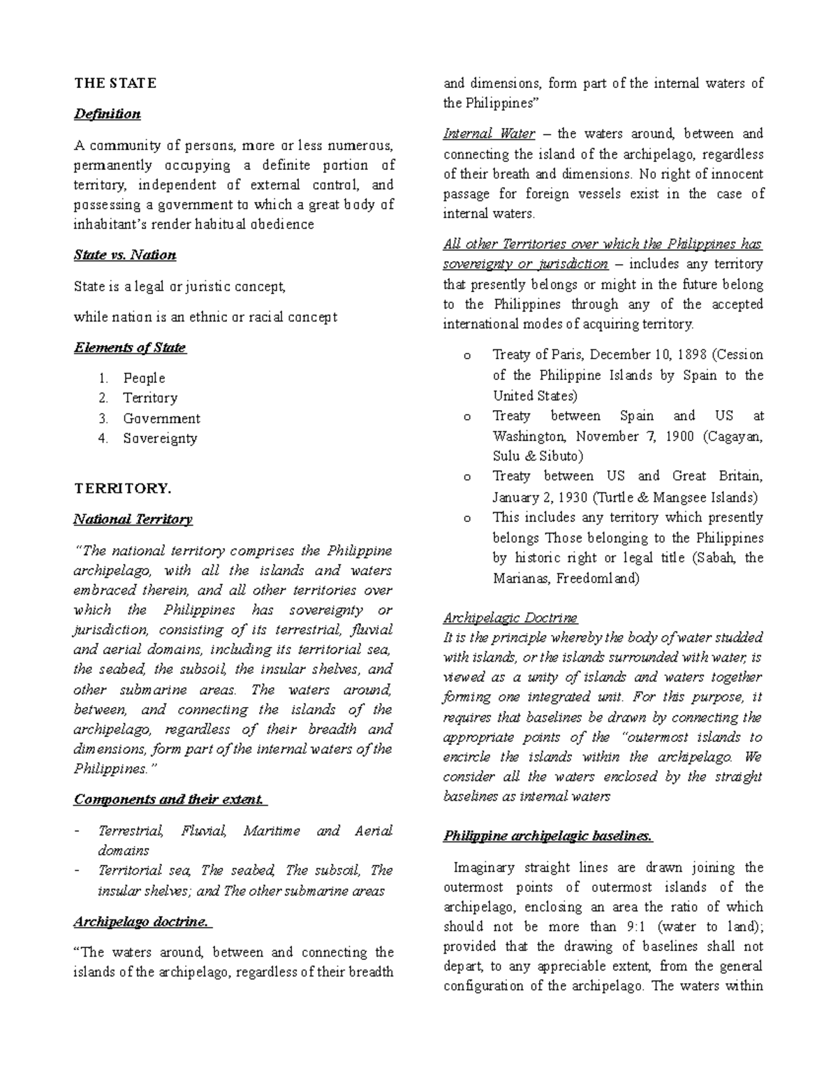 Consti LAW THE State Summary Philippine Political Law THE STATE