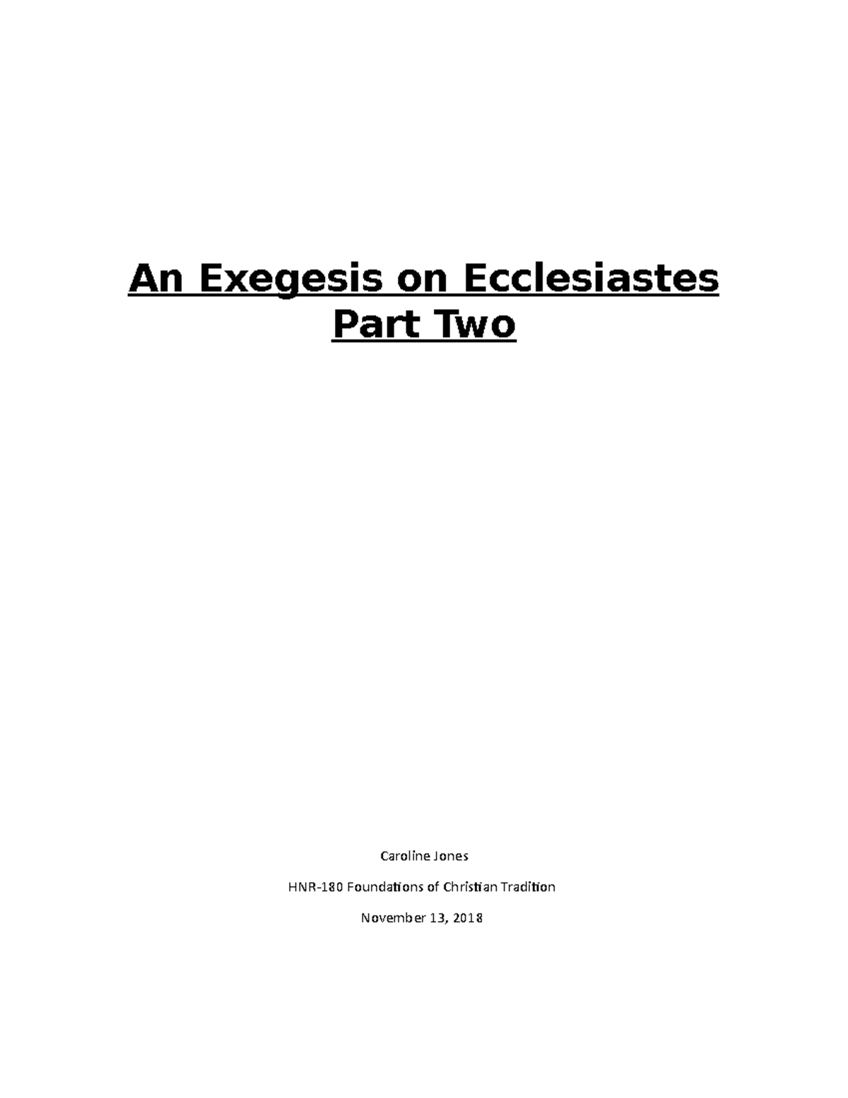 Exegesis part 2 - Copy - Grade: A - HNR 180 - Studocu