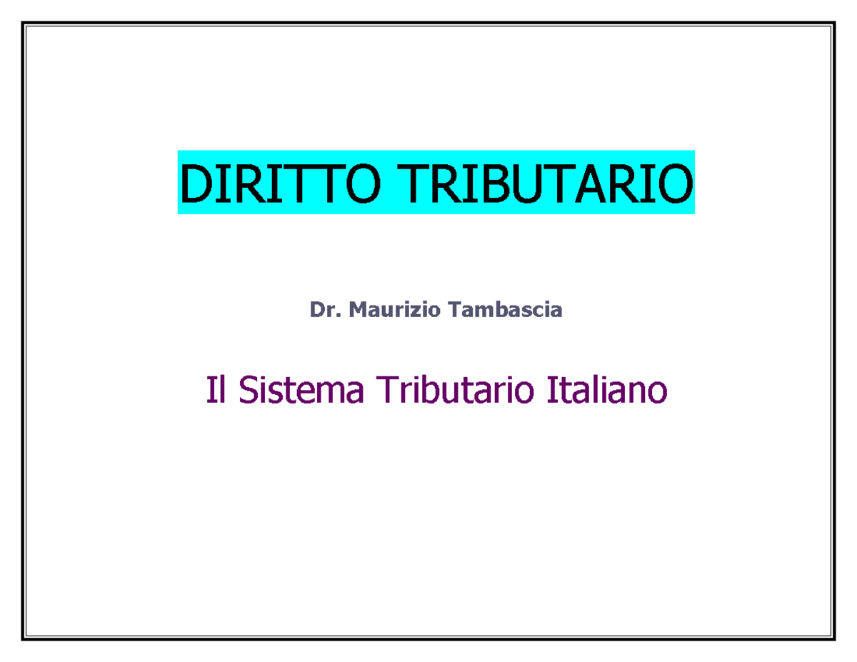 Tambascia Sistema Tributario Italiano 2014 2015 - DIRITTO TRIBUTARIO Dr