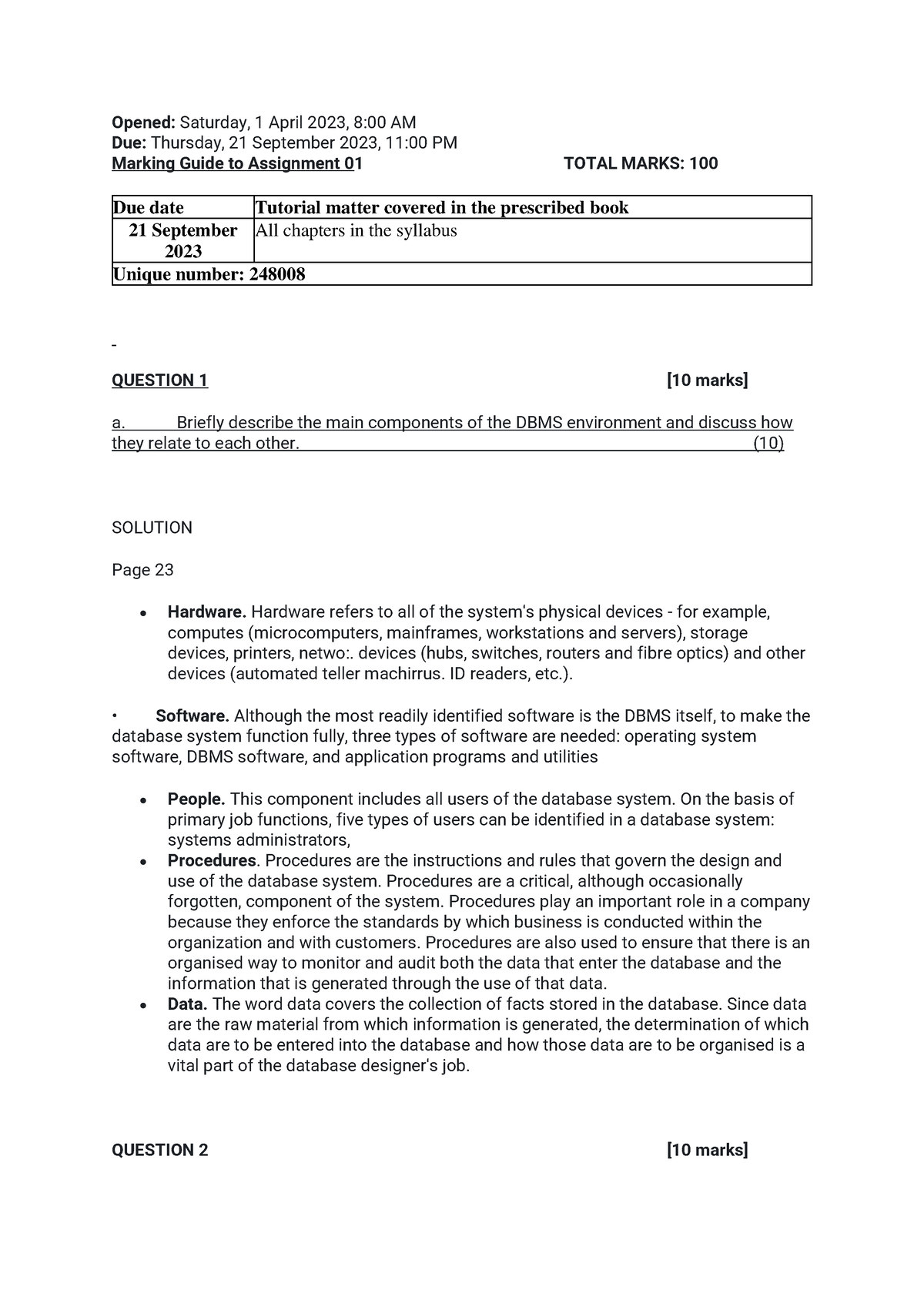 Assignment 1 solutions - Opened: Saturday, 1 April 2023, 8:00 AM Due ...