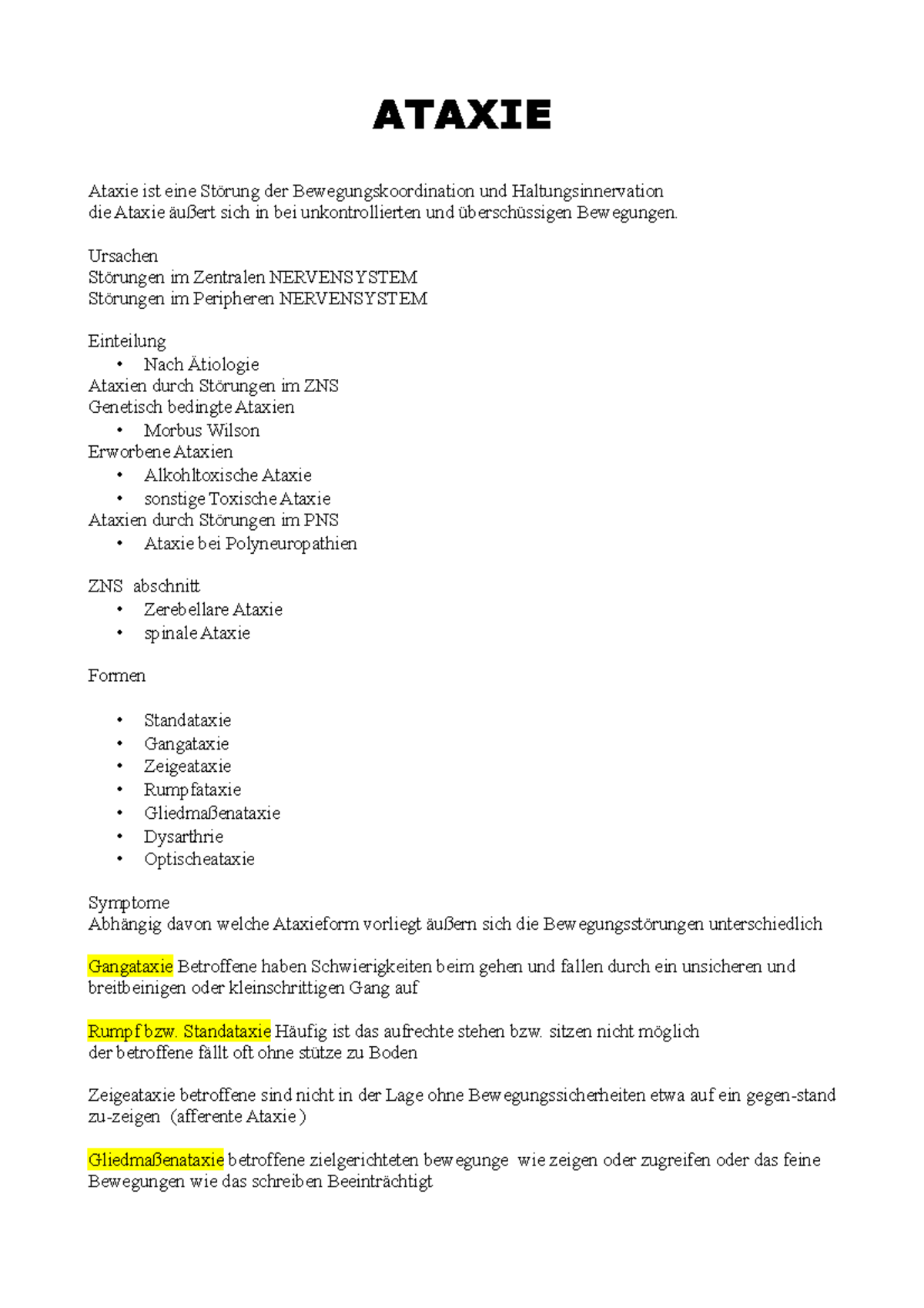 Ataxie steckbrief ATAXIE Ataxie ist eine Störung der