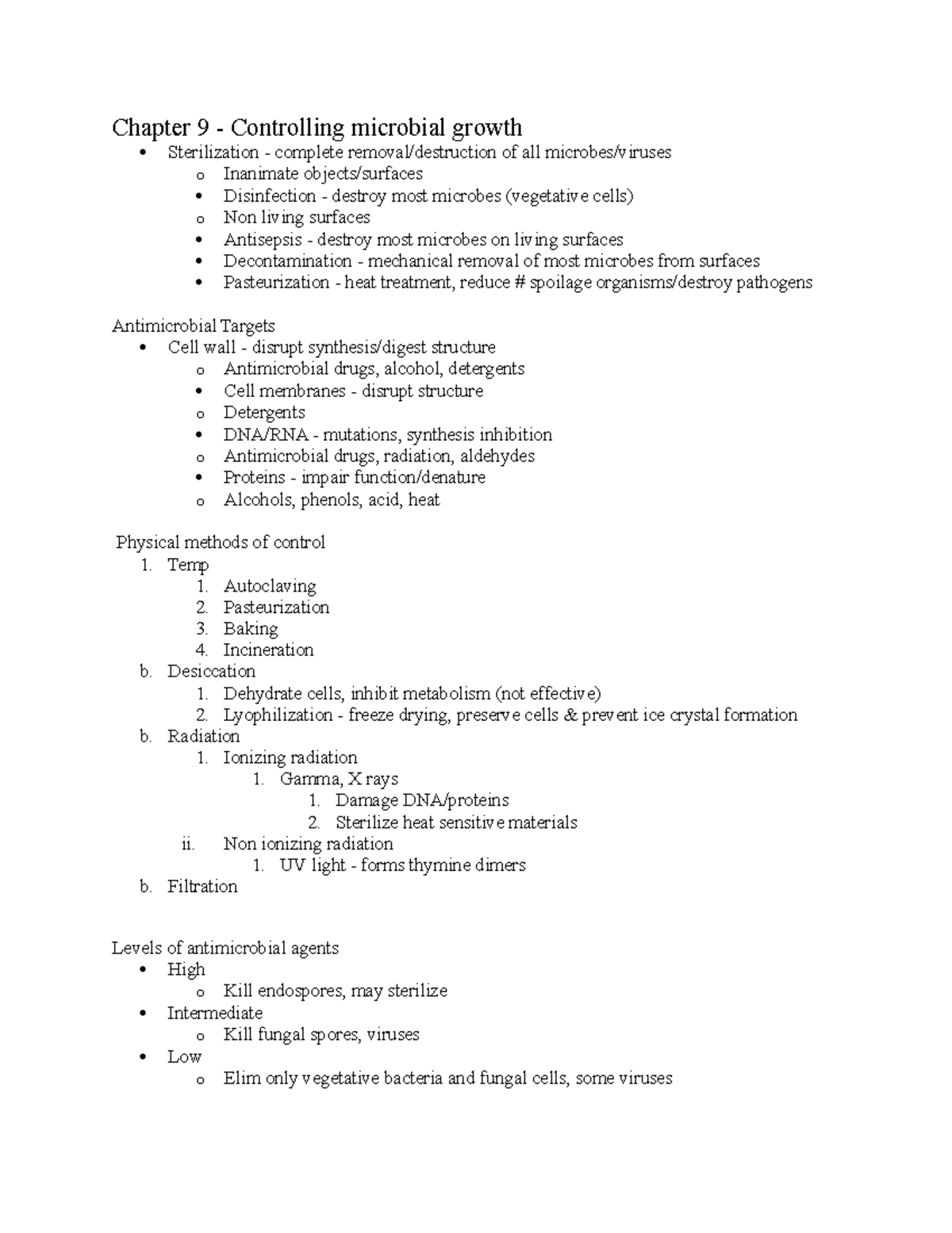 212 CH 9 - Lecture notes 9 - Chapter 9 - Controlling microbial growth ...