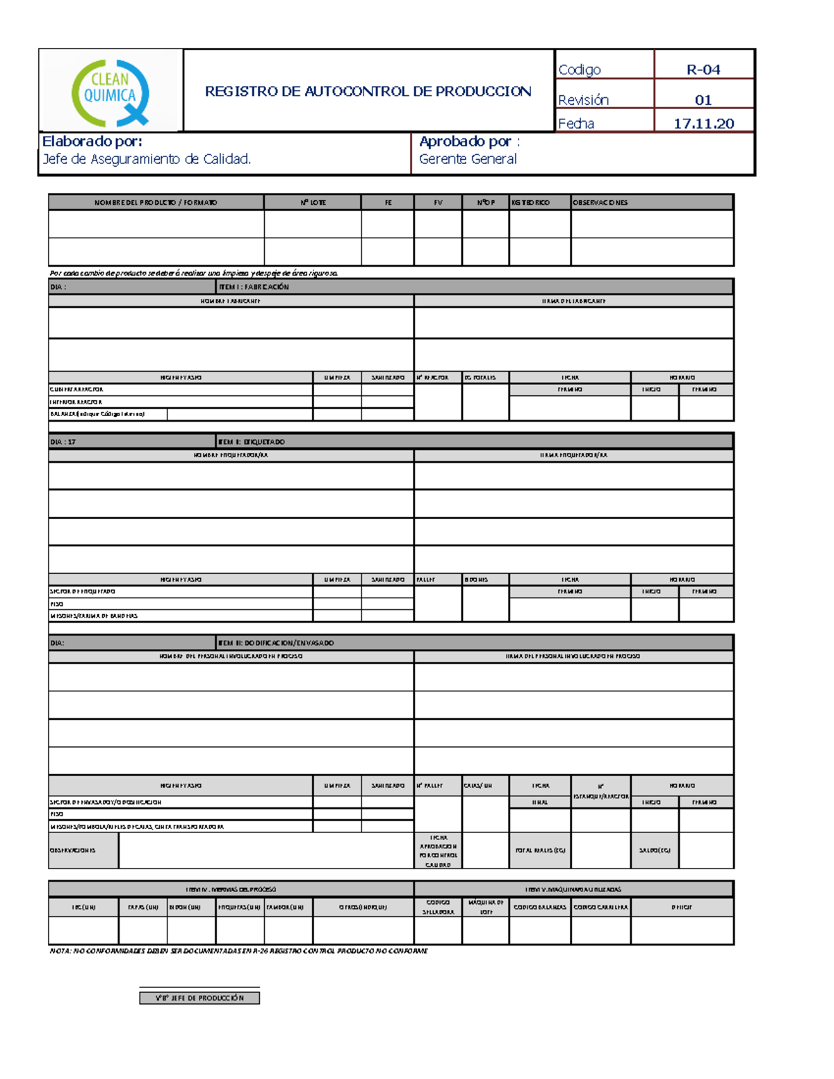 OK R-04 Registro DE Autocontrol DE Produccion 2020 - REGISTRO DE ...