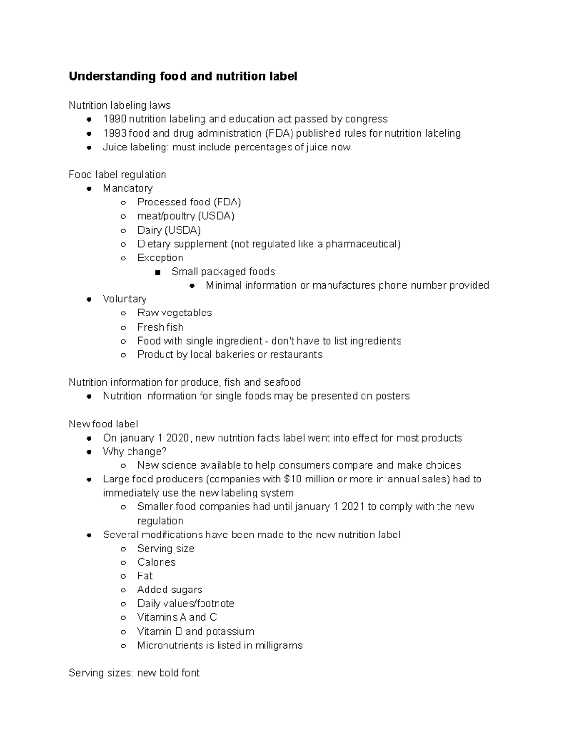 Ch. 4 notes - Understanding food and nutrition label Nutrition labeling ...