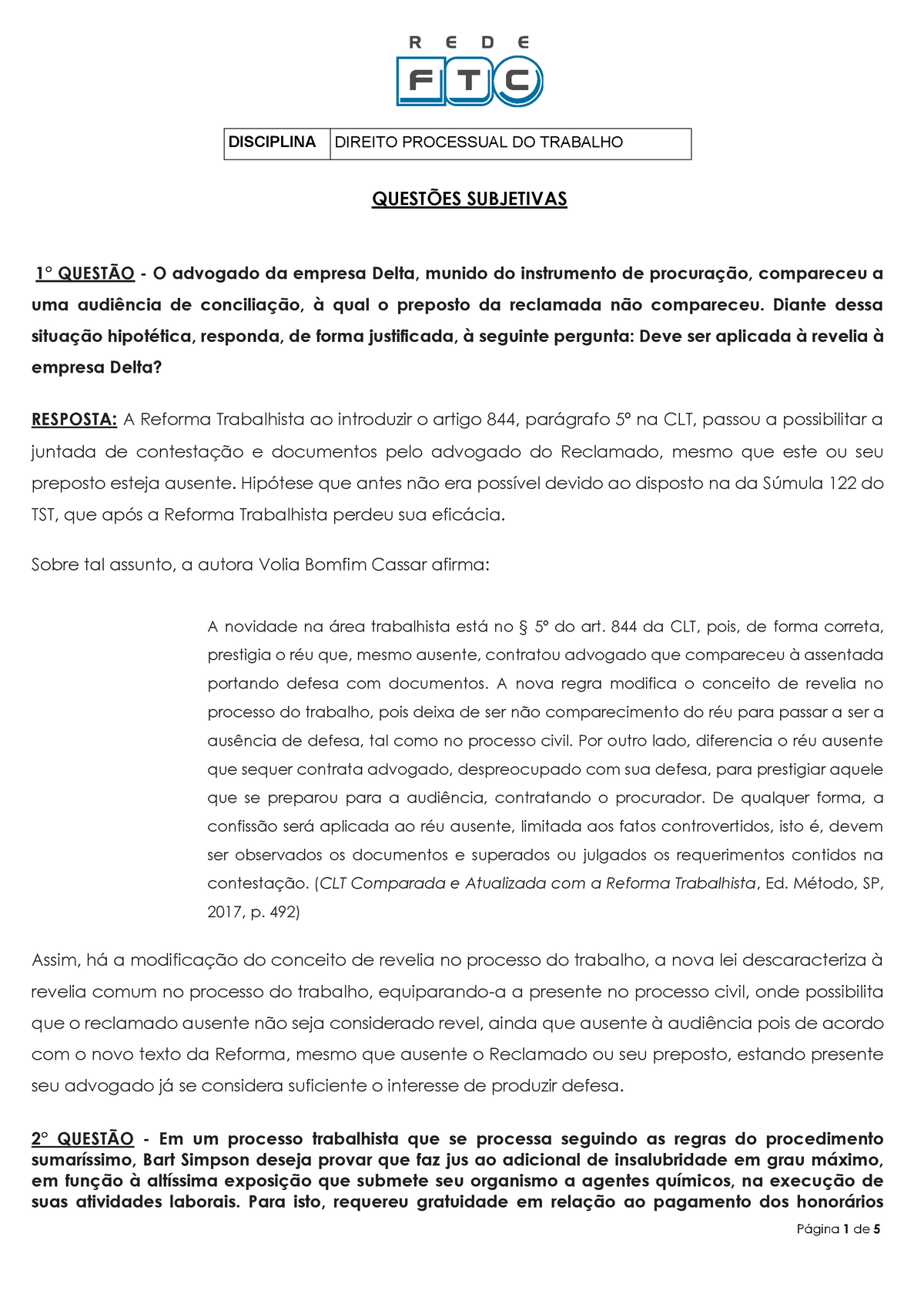 A revelia no processo do trabalho – Pessoa e Pessoa