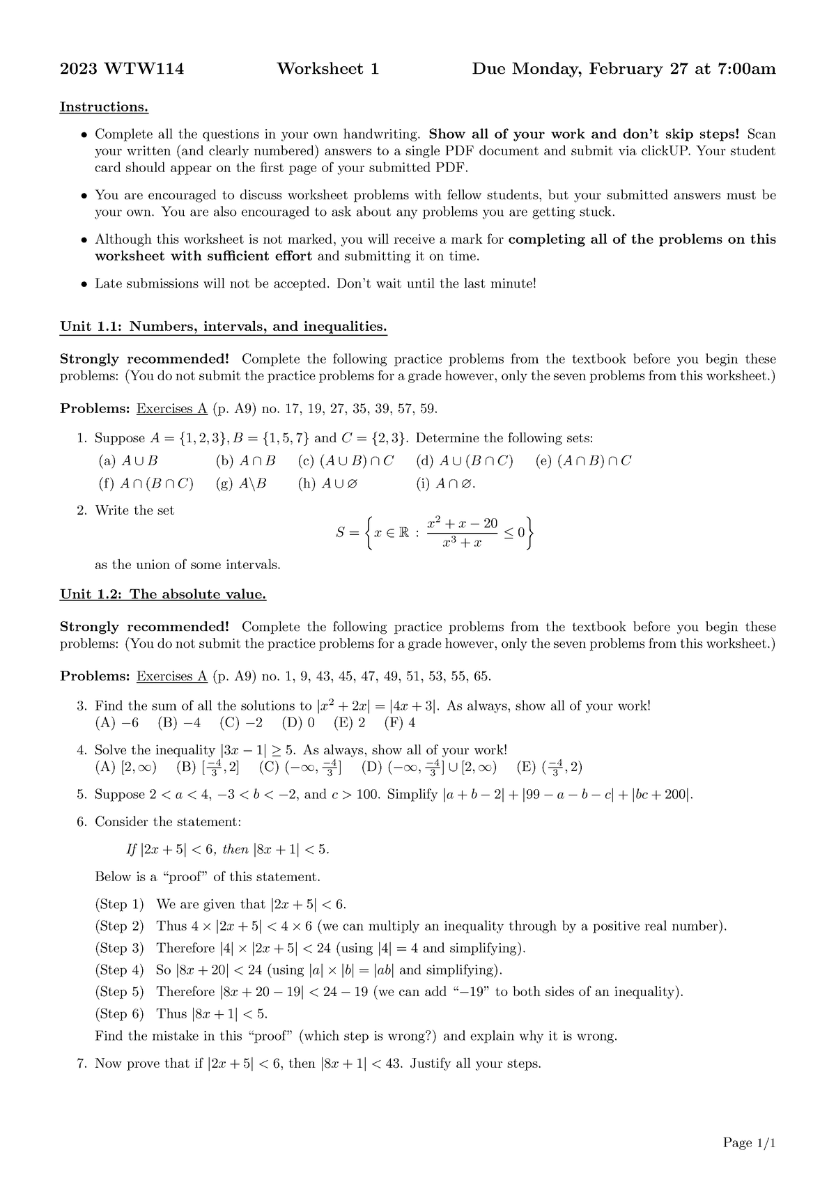 Worksheet 1 - ITS A CALCULUS 114 TUTORIAL 1 DOCUMENT BRO - 2023 WTW114 ...