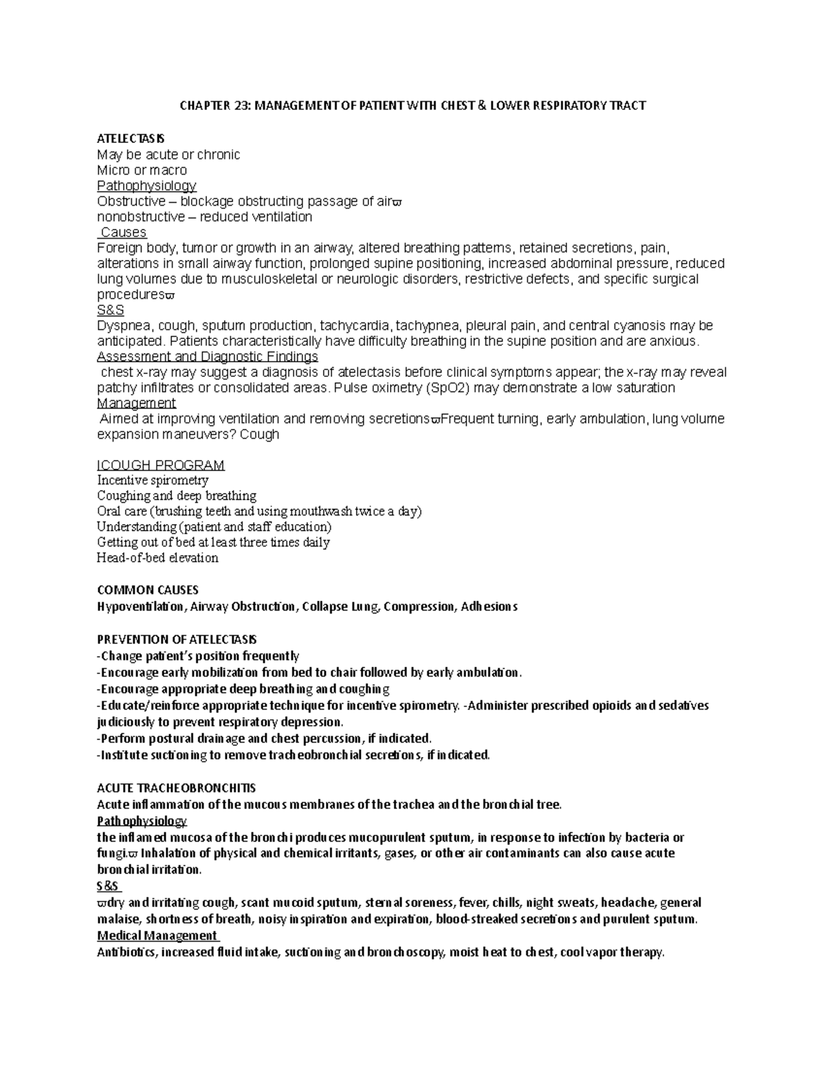 Chap 23 Medical Surgical Notes - CHAPTER 23: MANAGEMENT OF PATIENT WITH ...