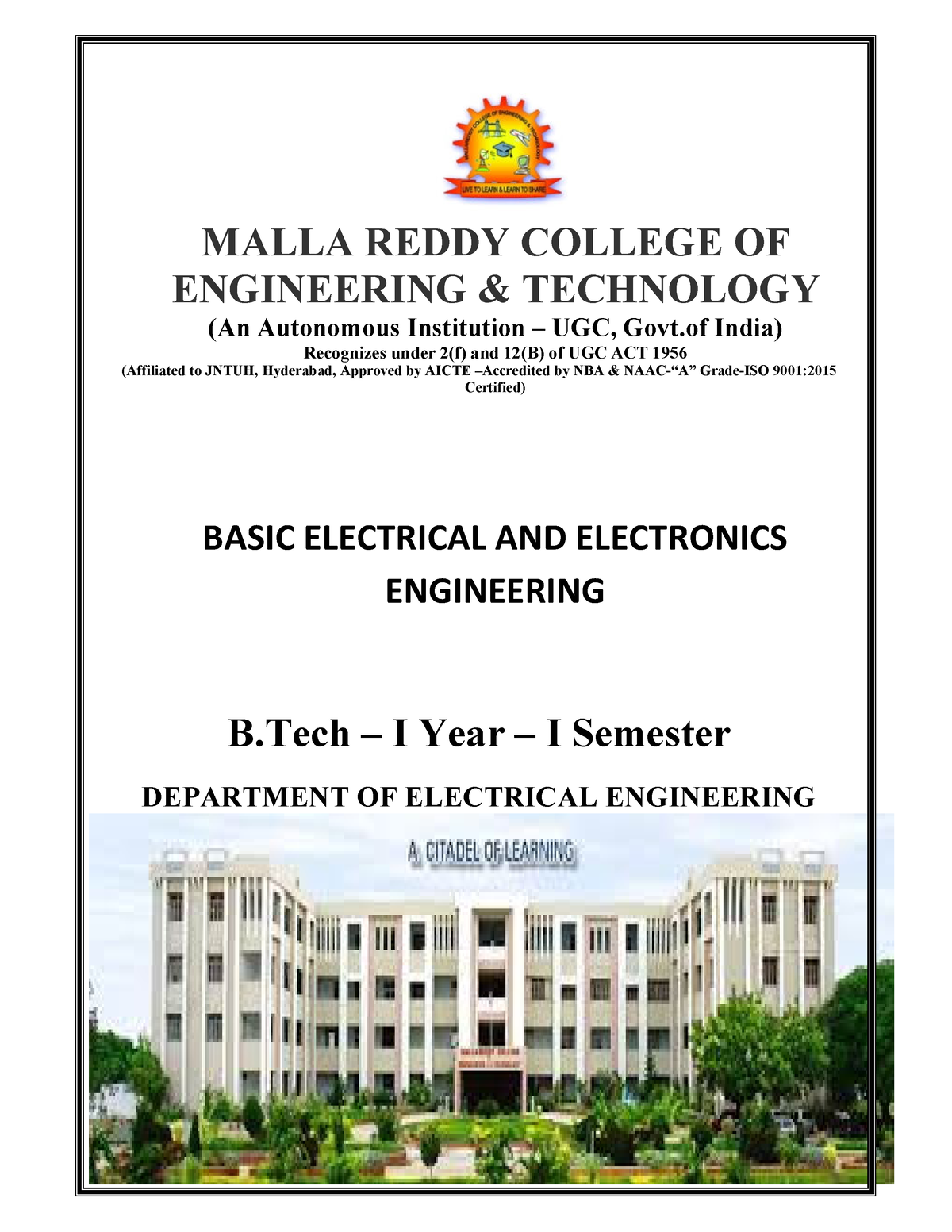 Basic Electrical AND Electronics Engineering - Bachelors In Computer ...