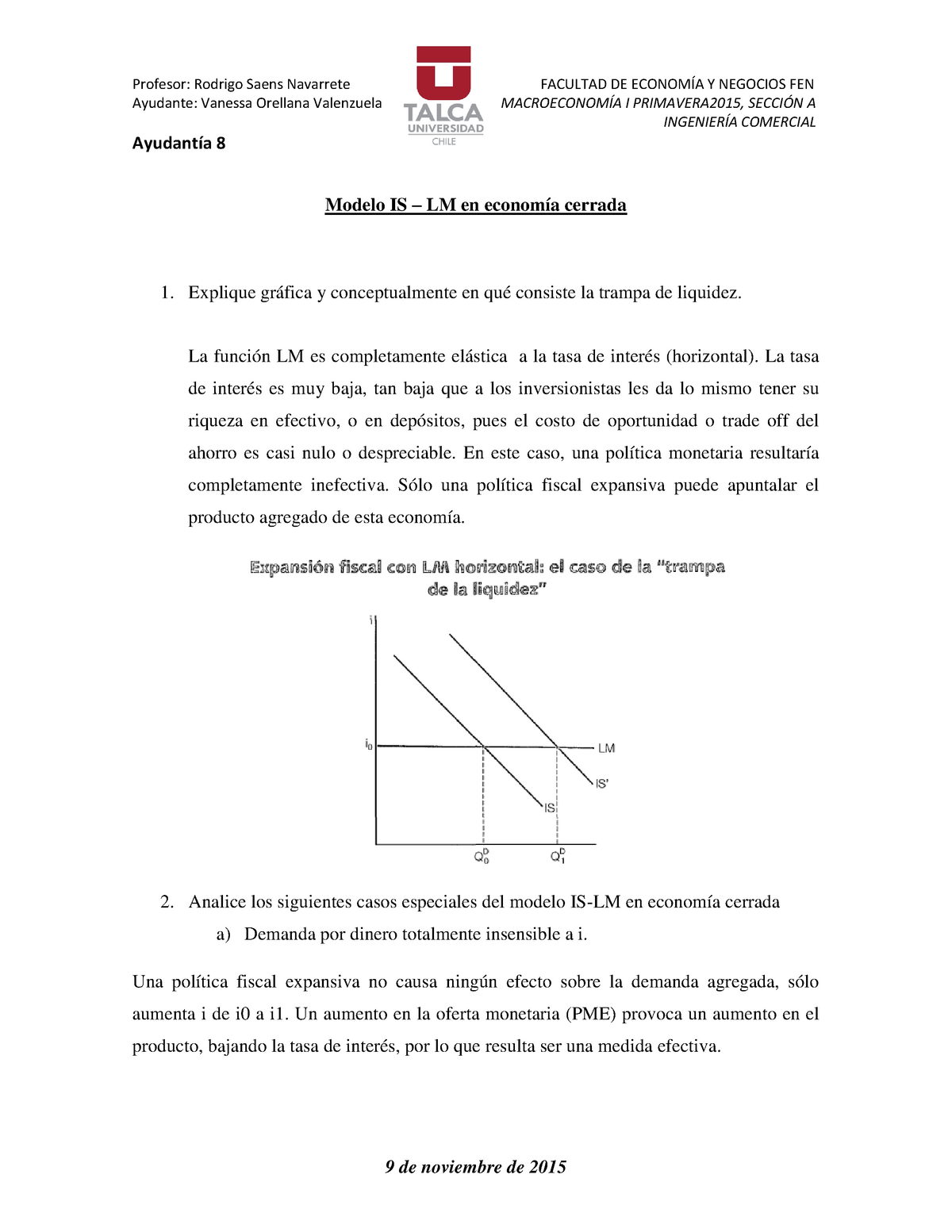 Modelo IS-LM en una economía cerrada. - Ayudante: Vanessa Orellana  Valenzuela MACROECONOMÍA I - Studocu