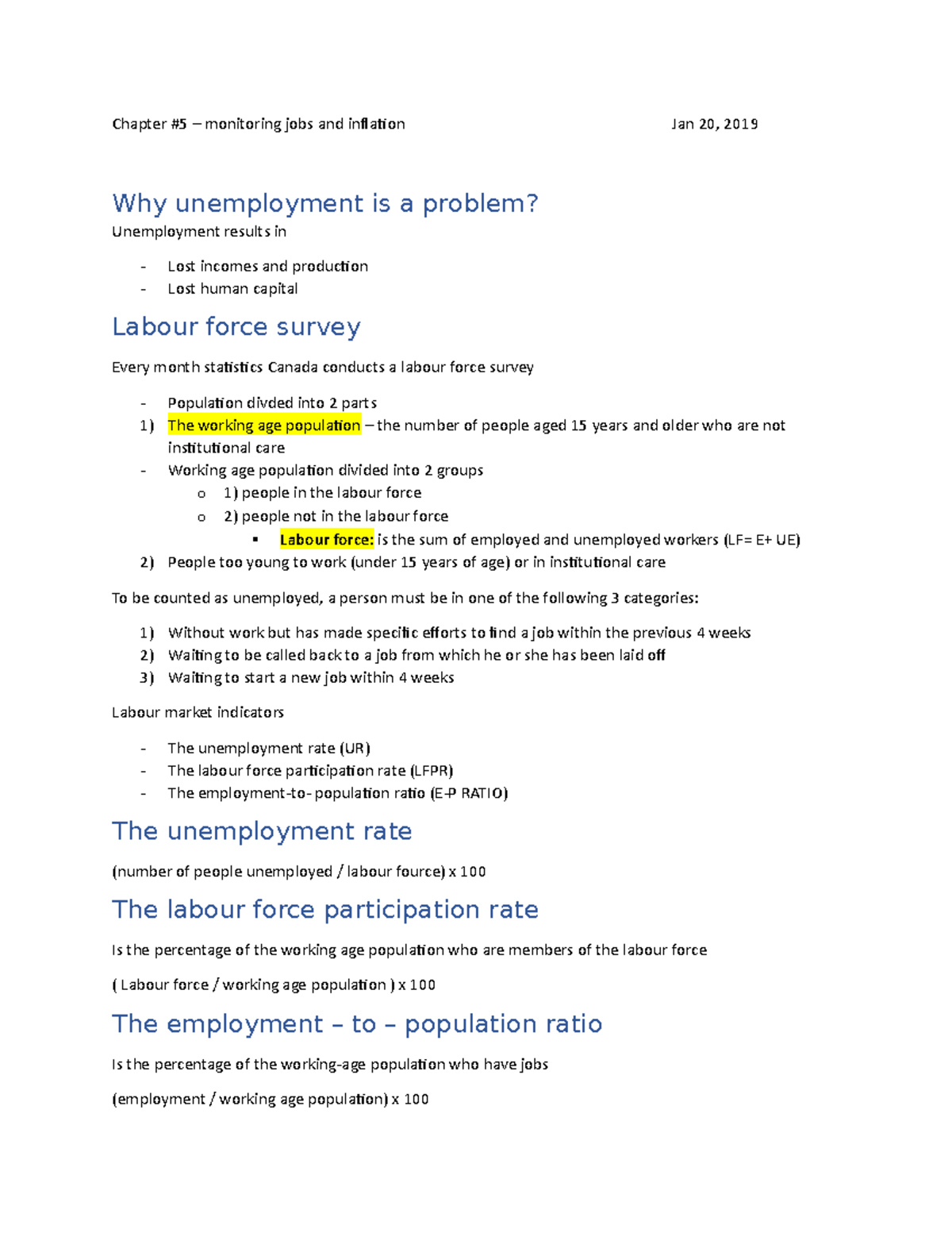 macro economics-Chapter 5 - Chapter #5 – monitoring jobs and inflation ...