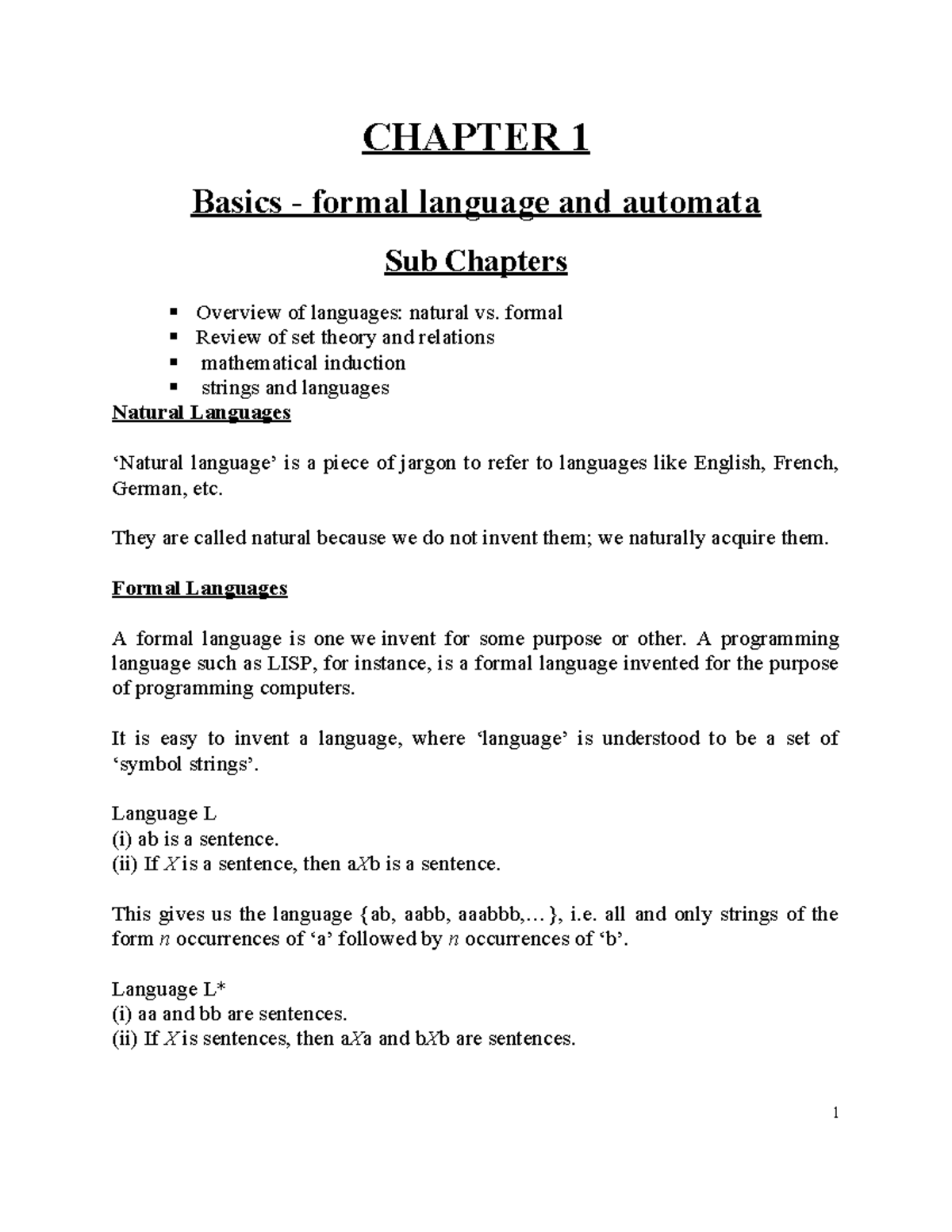 Chapter 1 - C++ - CHAPTER 1 Basics - formal language and automata Sub ...