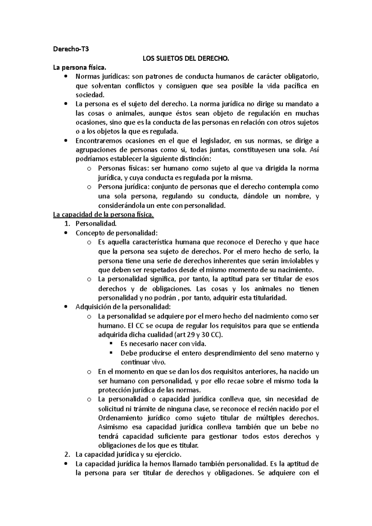 Derecho tema 3 - Apuntes - Derecho-T LOS SUJETOS DEL DERECHO. La ...