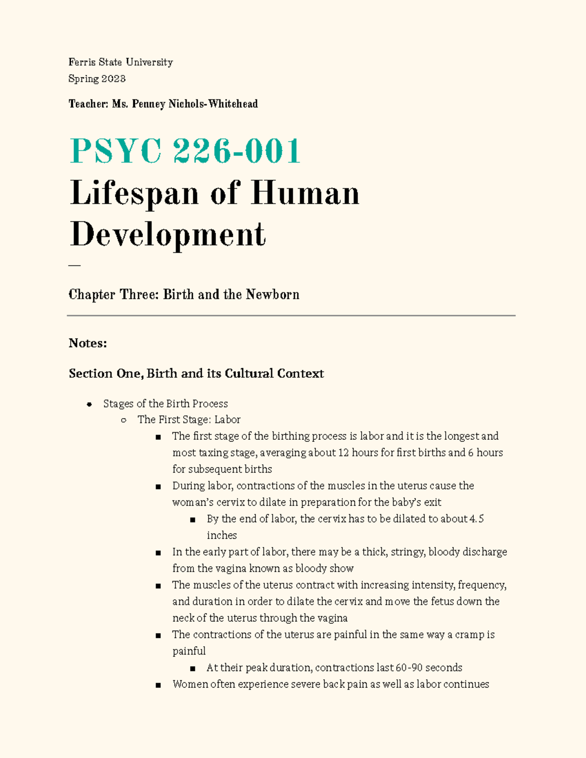 Chapter Three: Birth and the Newborn - Ferris State University Spring ...
