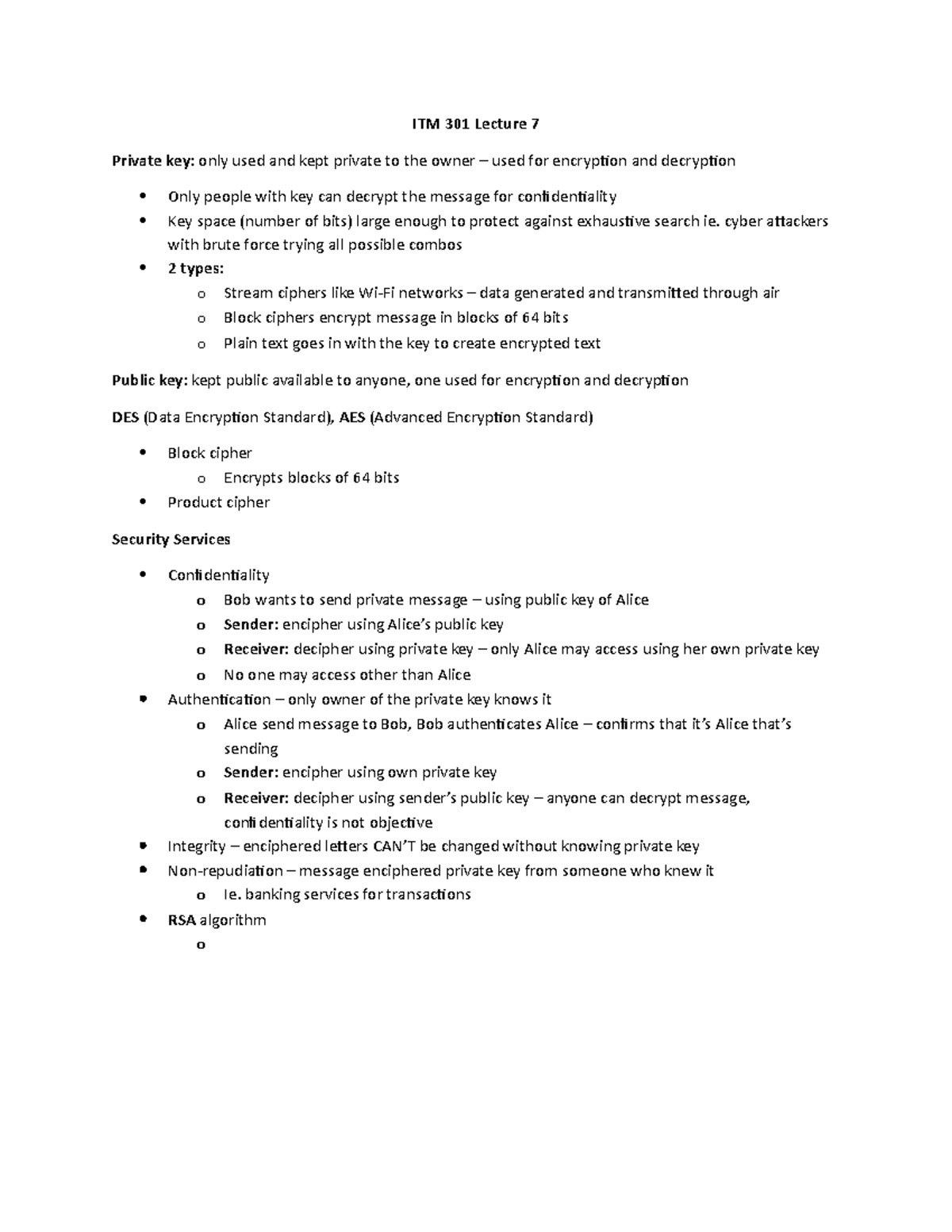 Lecture 7 - Mehdi Shajari - ITM 301 Lecture 7 Private key: only used ...