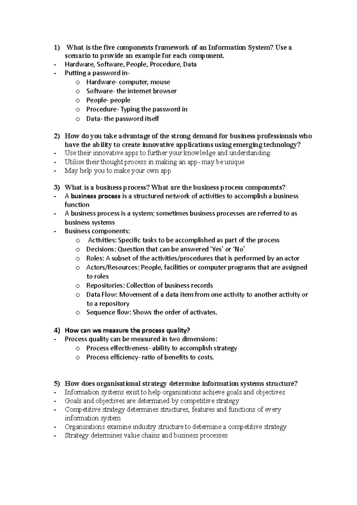 Review on ISYS104 - Test preparation - What is the five components ...
