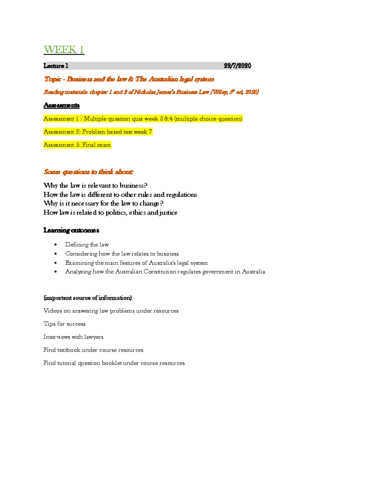 Commercial Law lecture 1 - Warning: TT: undefined function: 32 WEEK 1 ...