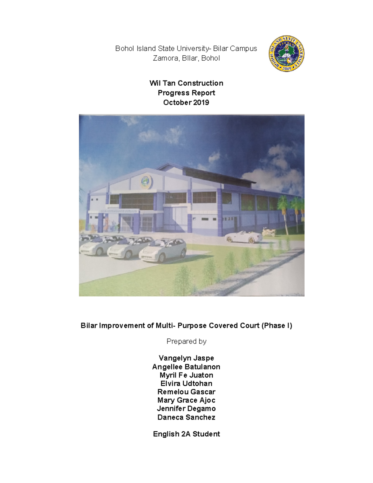Progress Report (Gymnasium) - Bohol Island State University- Bilar ...