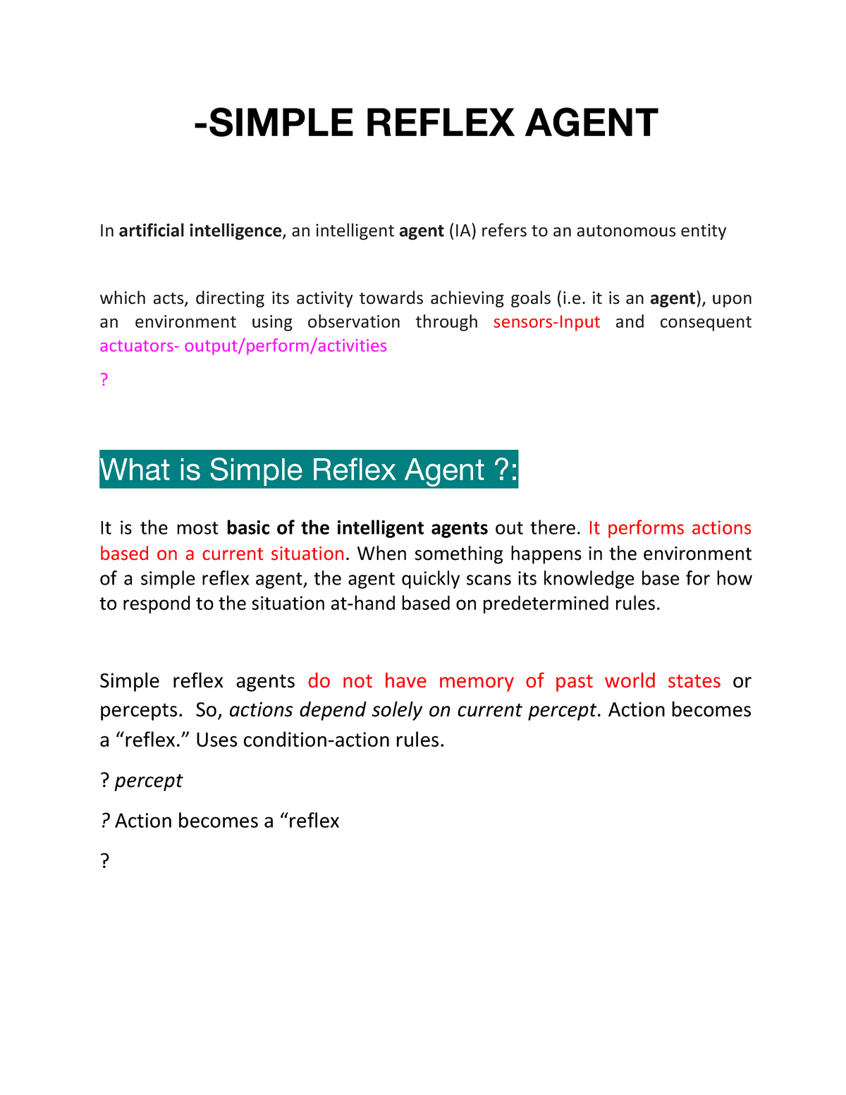 Simple Reflex Agent Edited Artificial Intelligence Cse4041 Studocu