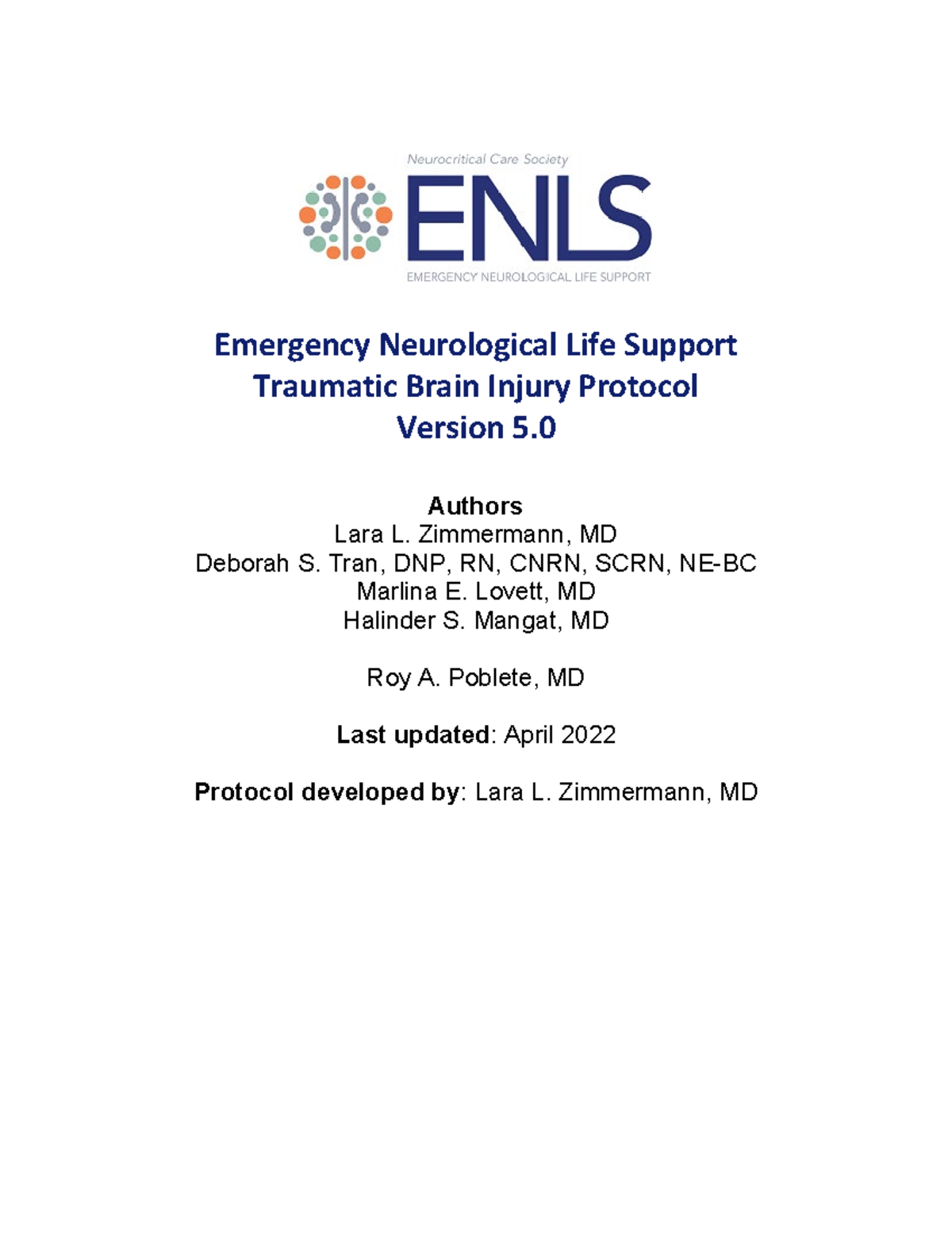 ENLS 5.0 Protocol - TBI - Emergency Neurological Life Support Traumatic ...