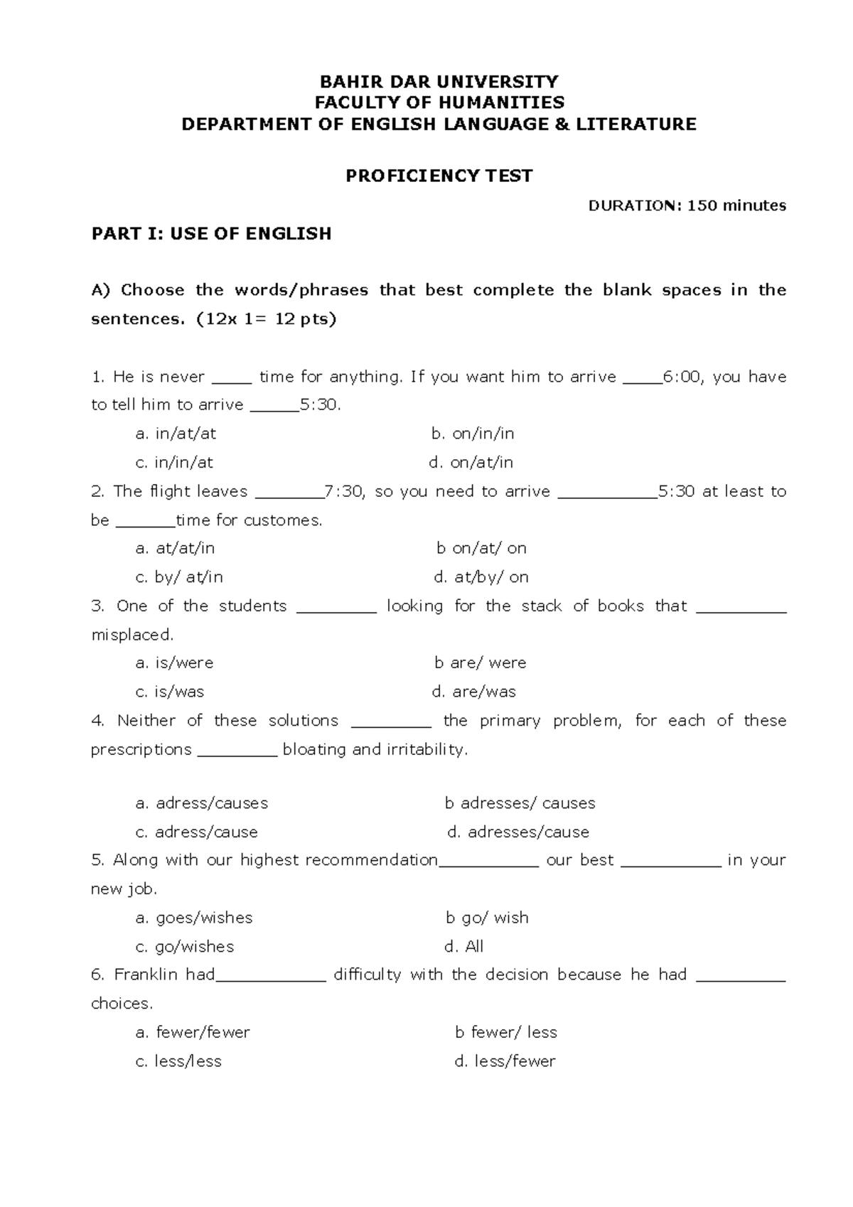 Cbe Enterance Exam - Commercial Bank Of Ethiopia Entrance Exam - Bahir 