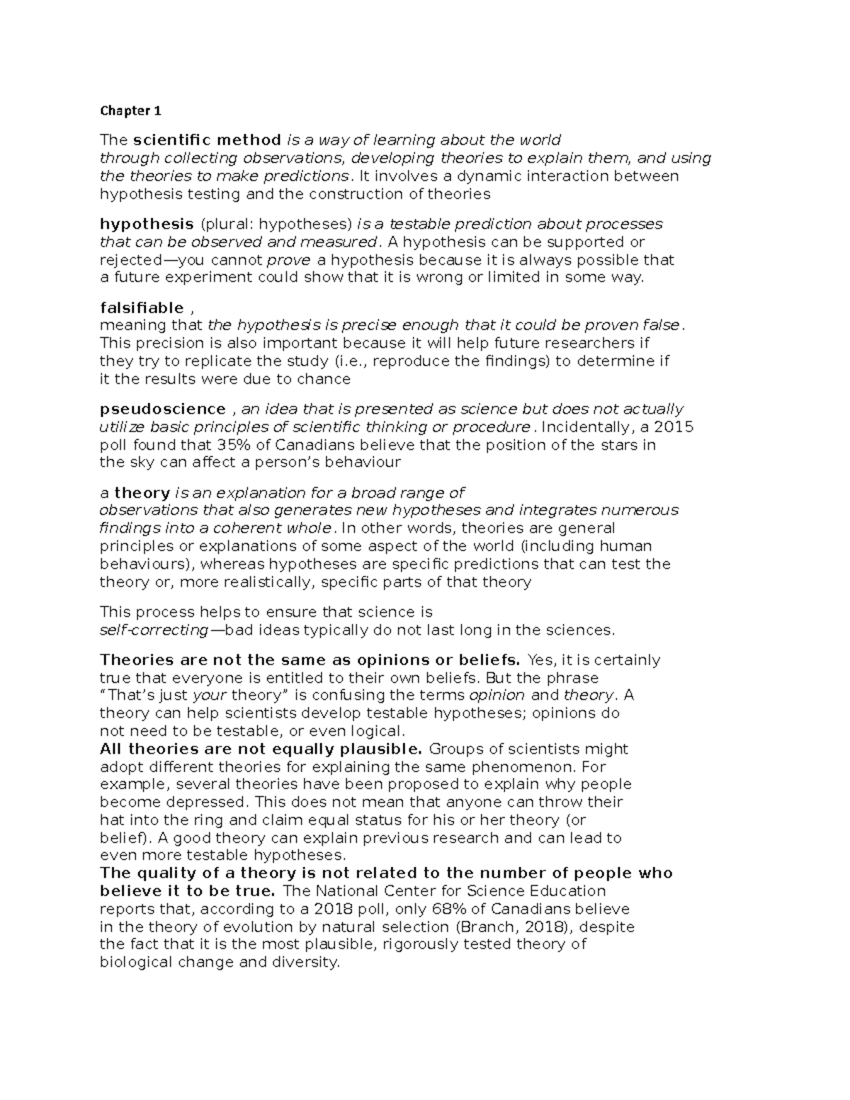 Chapter 1 - psyc 1200 chap 1 - Chapter 1 The scientific method is a way ...
