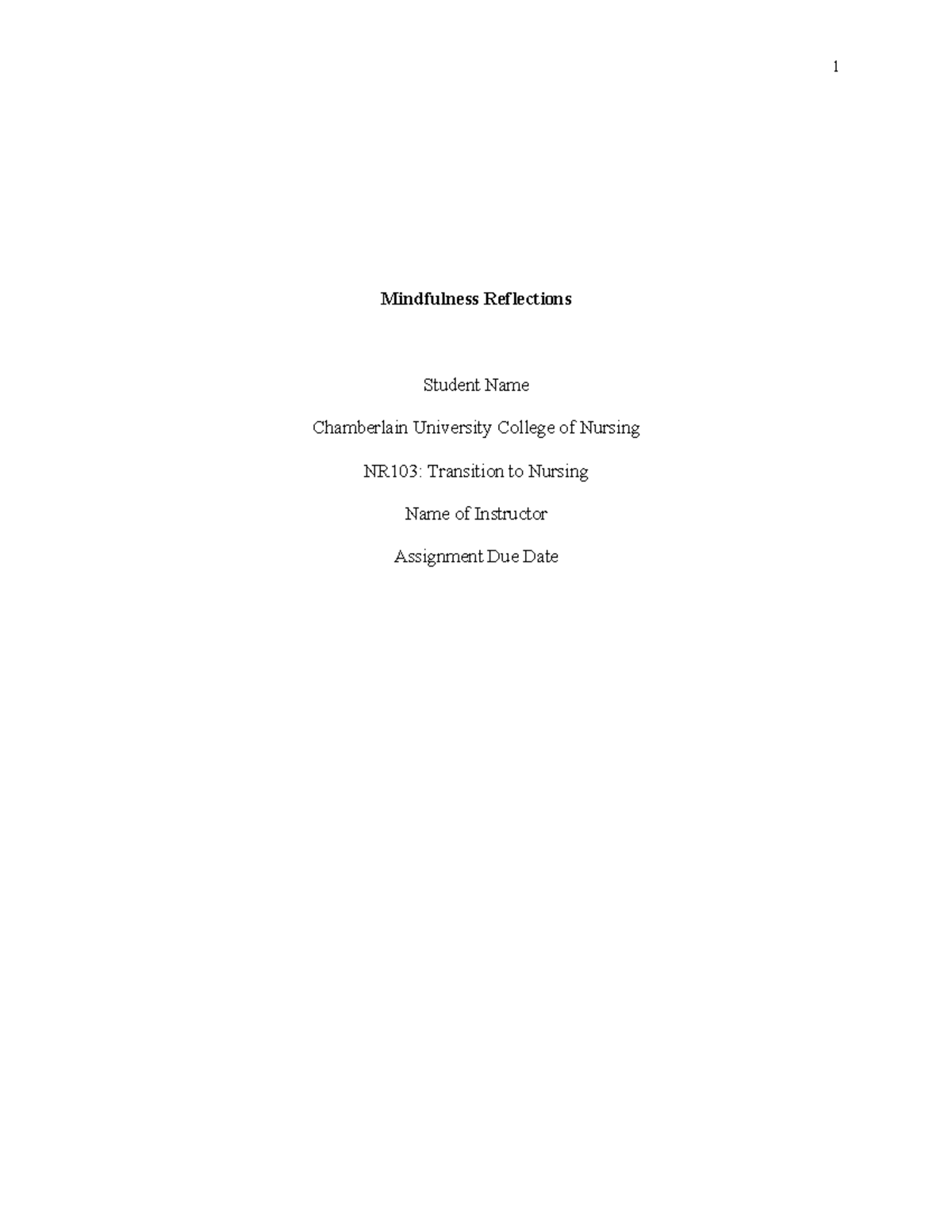 Mindfulness APA template - Mindfulness Reflections Student Name ...