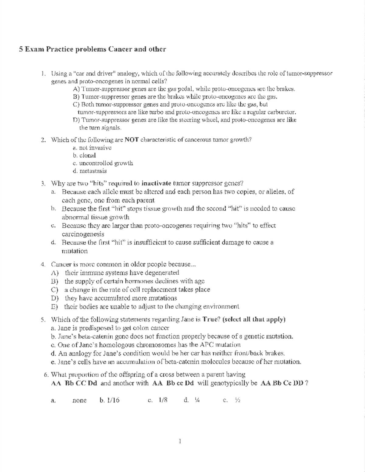 Practice+Exam+5+Problems+2022 - 5 Exam Practice problems Cancer and ...