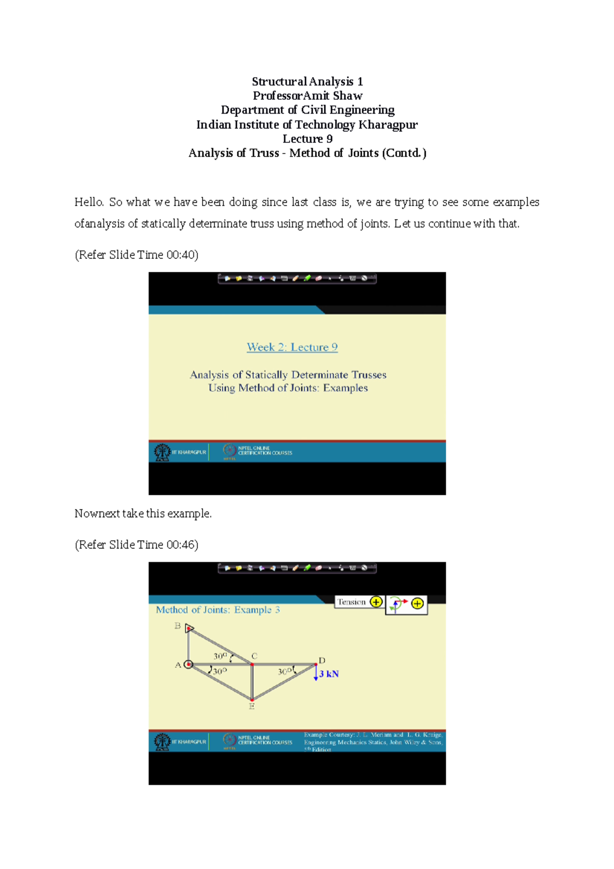STRUCTURAL ANALYSIS BY DEVDAS MENON NPTEL visual data 5