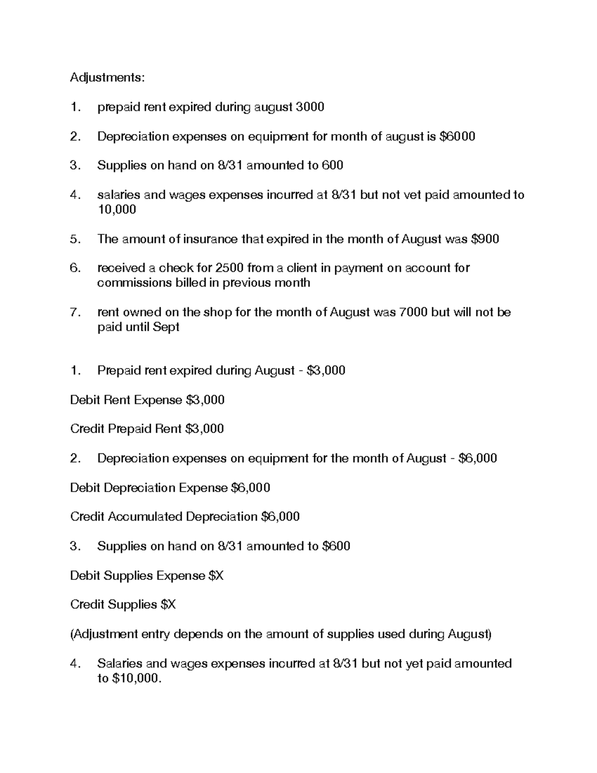 Accounting assignment-2 - Adjustments: prepaid rent expired during ...