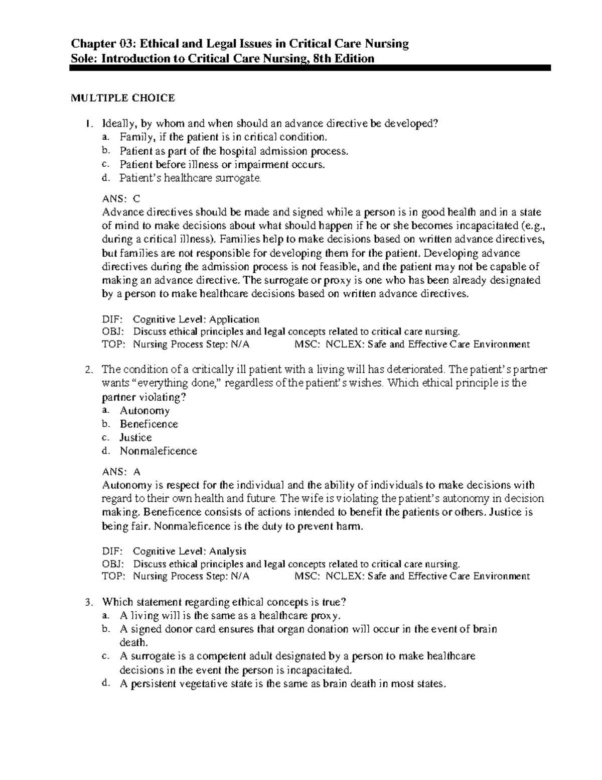 Chapter 03 - Chapter 03: Ethical And Legal Issues In Critical Care ...