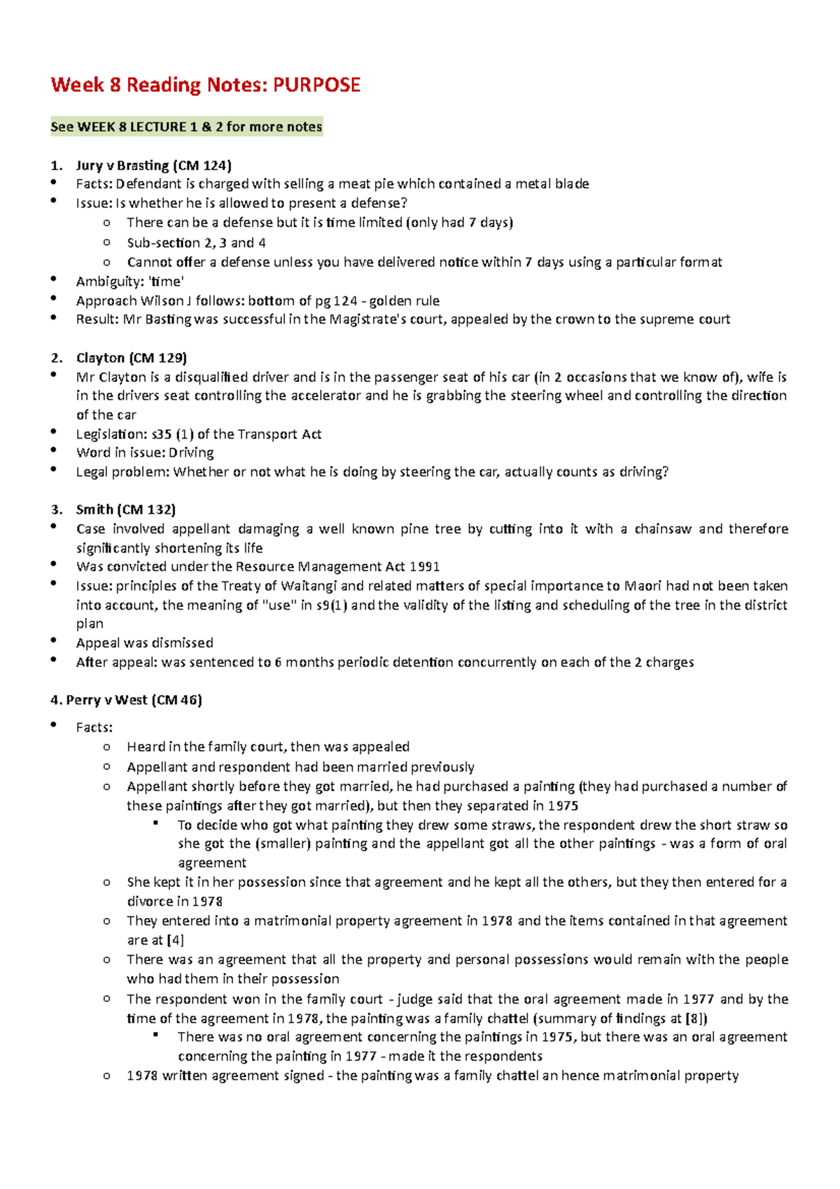 LAWS123 Week 8 Reading Notes on Purpose - Week 8 Reading Notes: PURPOSE ...