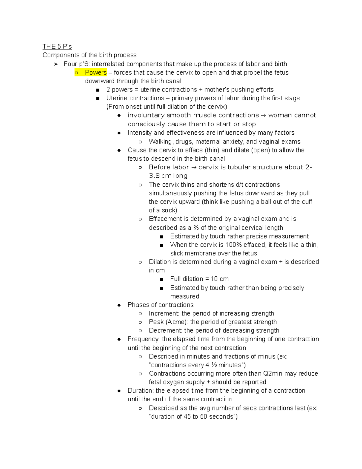 Copy of 335 Exam 2 Notes copy - THE 5 P’s Components of the birth ...