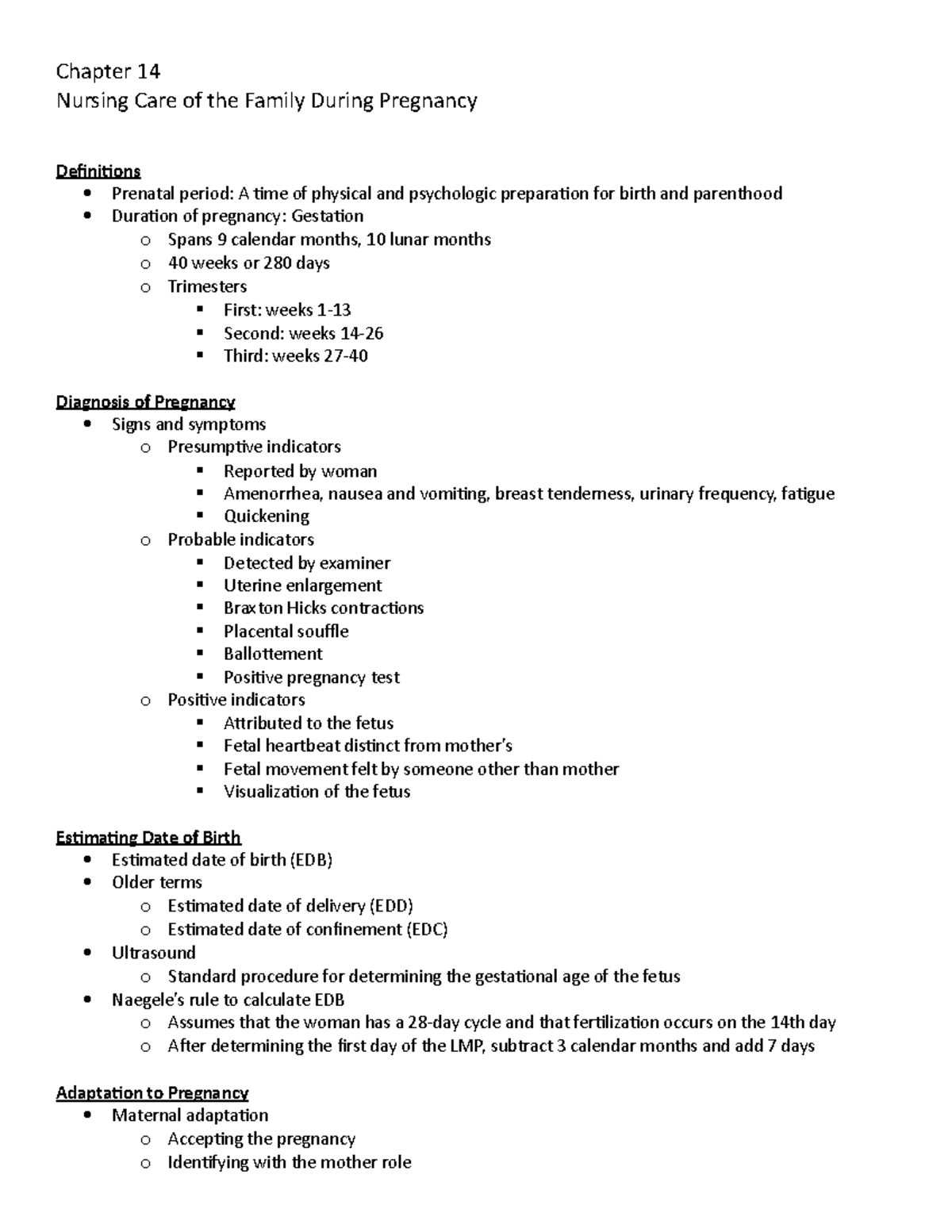 Chapter 14 - Chapter 14 Nursing Care Of The Family During Pregnancy ...