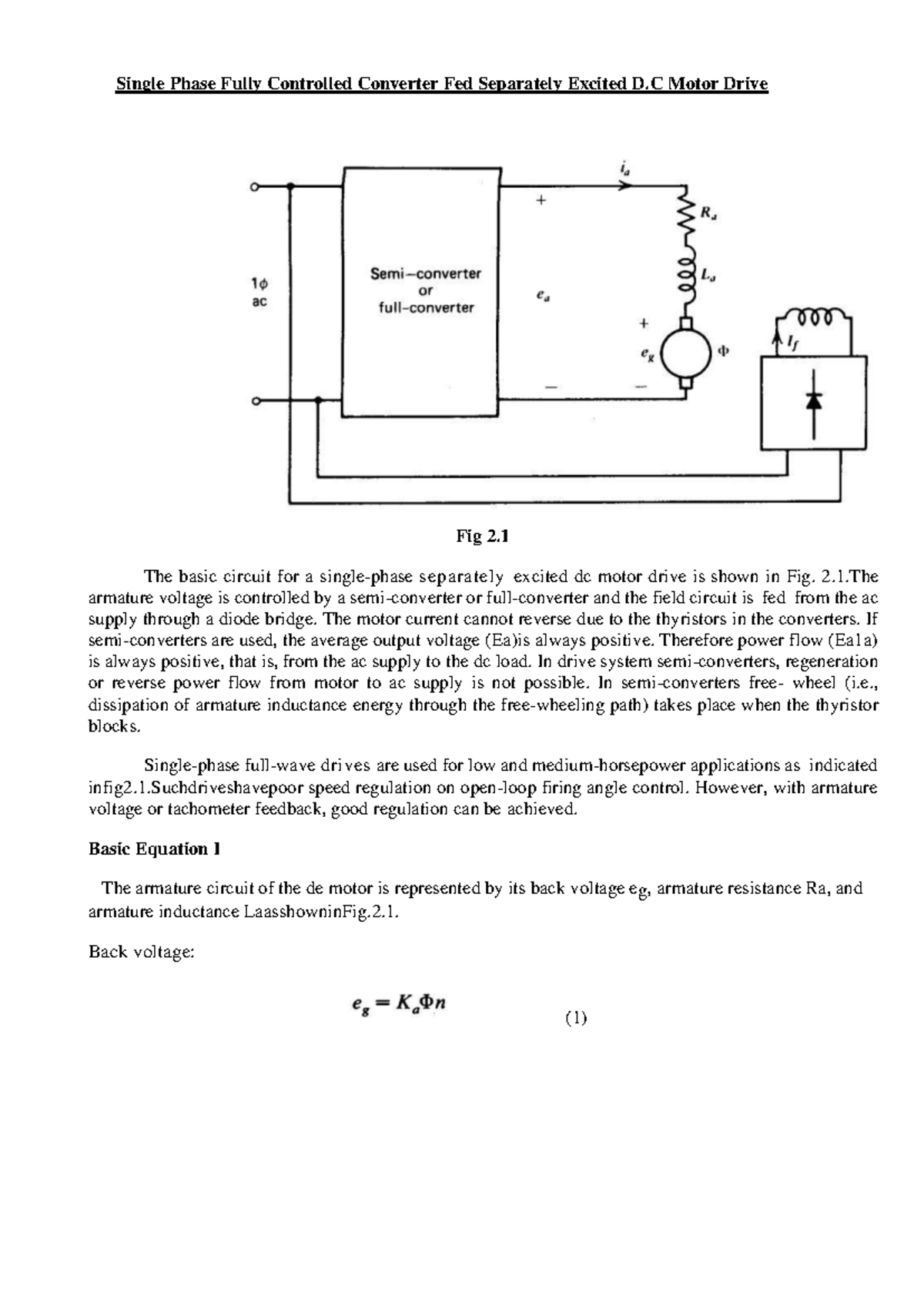 Control of DC motors Solid state drive Unit 2 Single Phase Fully