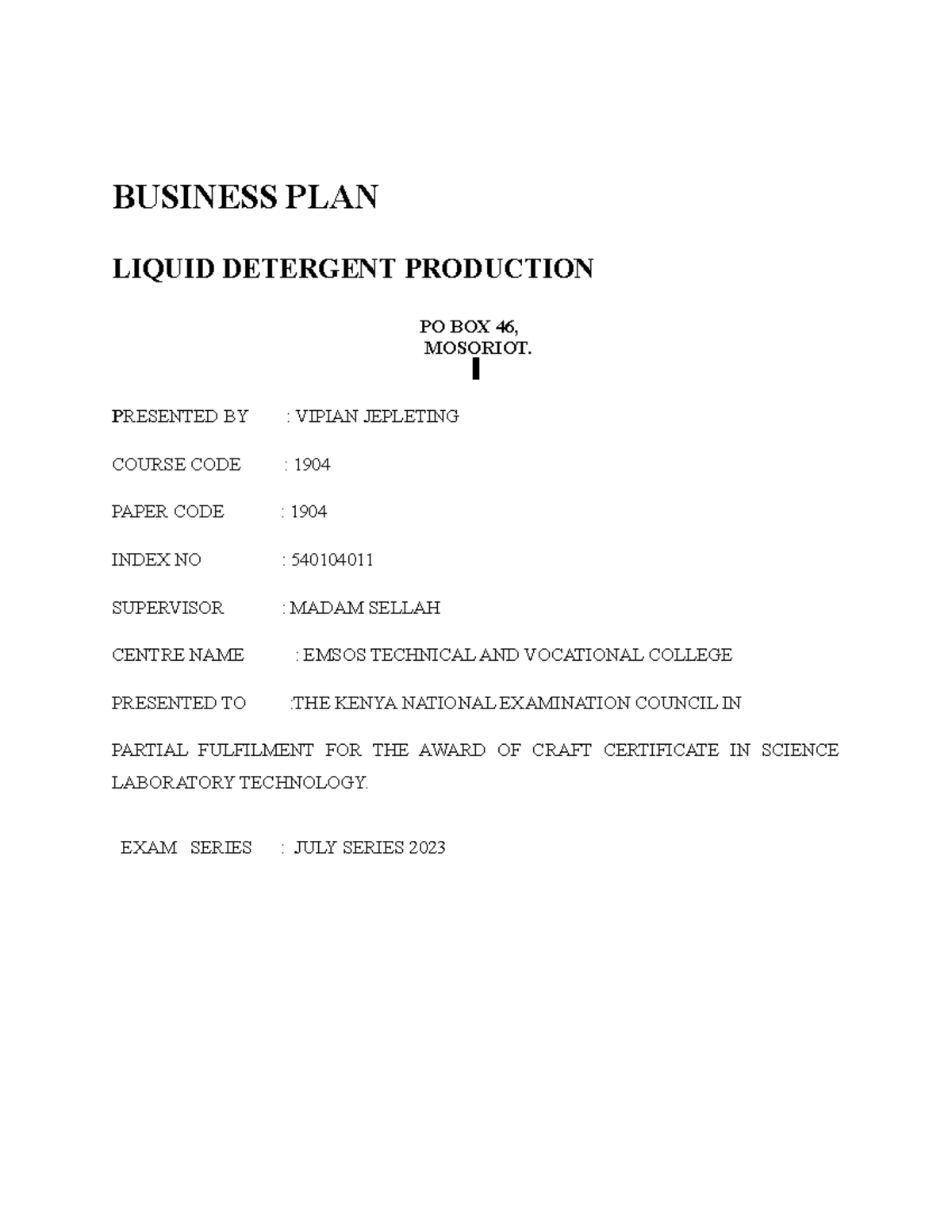 detergent production business plan pdf